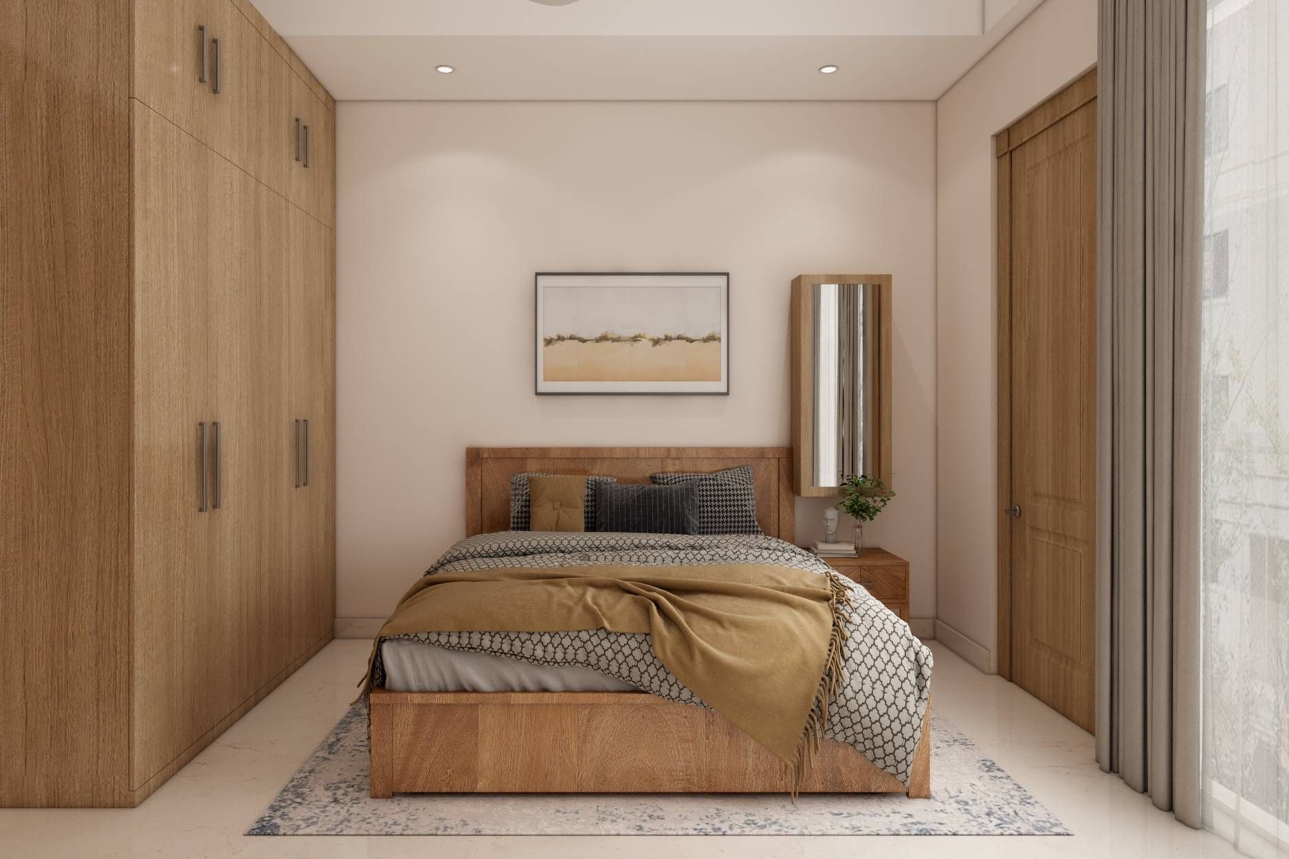 Contemporary Style Guest Bedroom with Wooden Finish Interior Designs ...