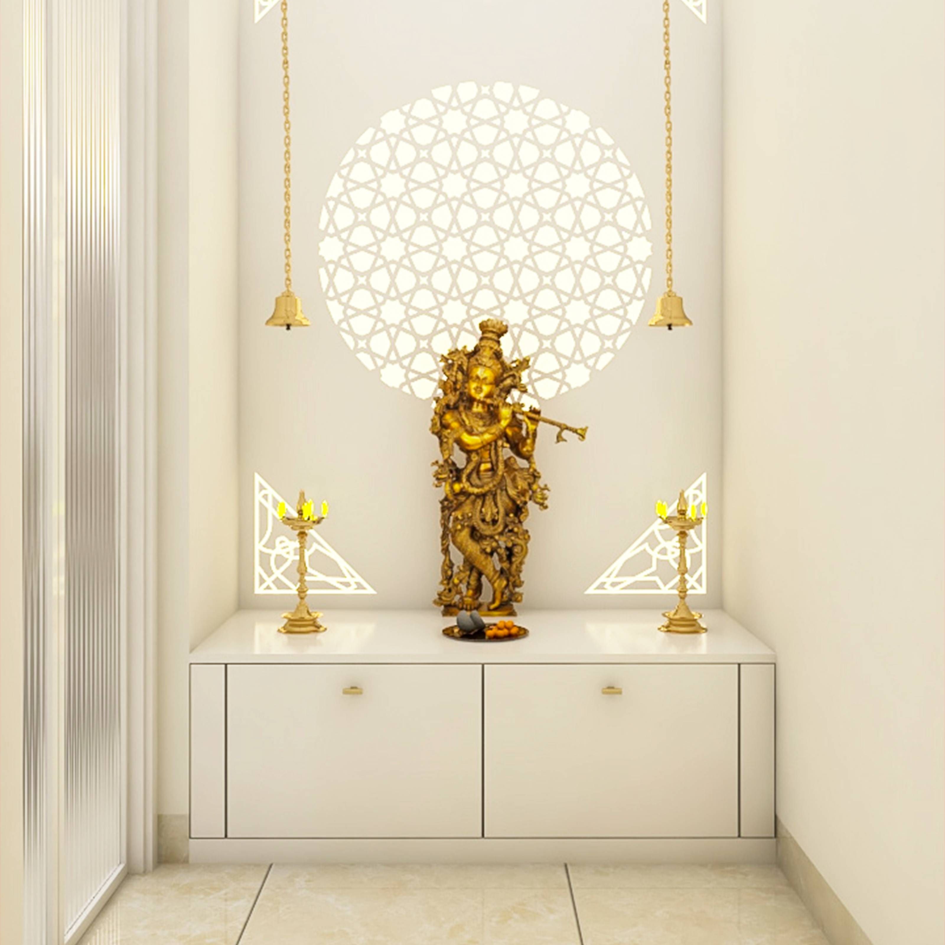 Compact Mandir Design In All White | Livspace