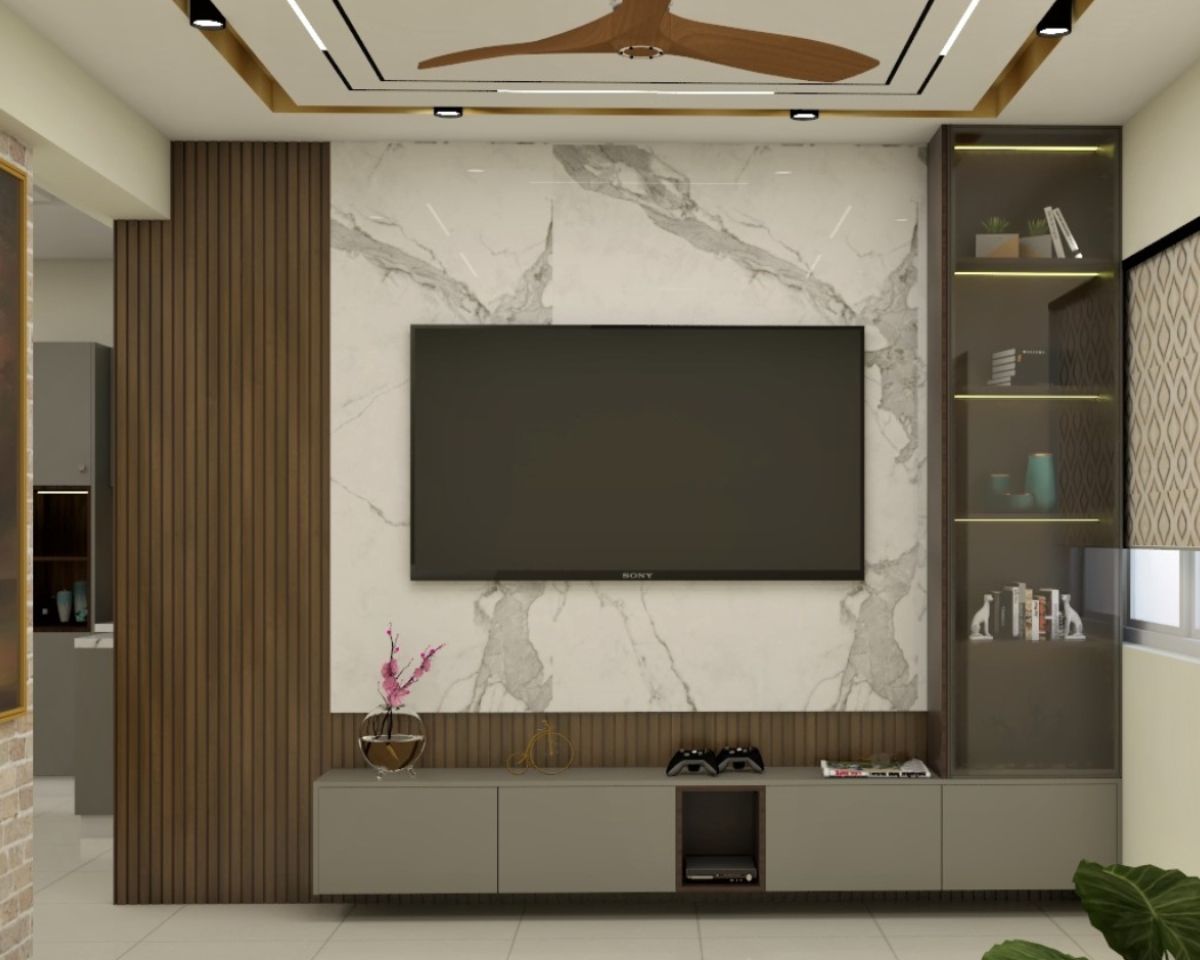 Compact TV Cabinet Design With Wooden Reapers Livspace   3 19 1 1 1666243576 BBKD5 