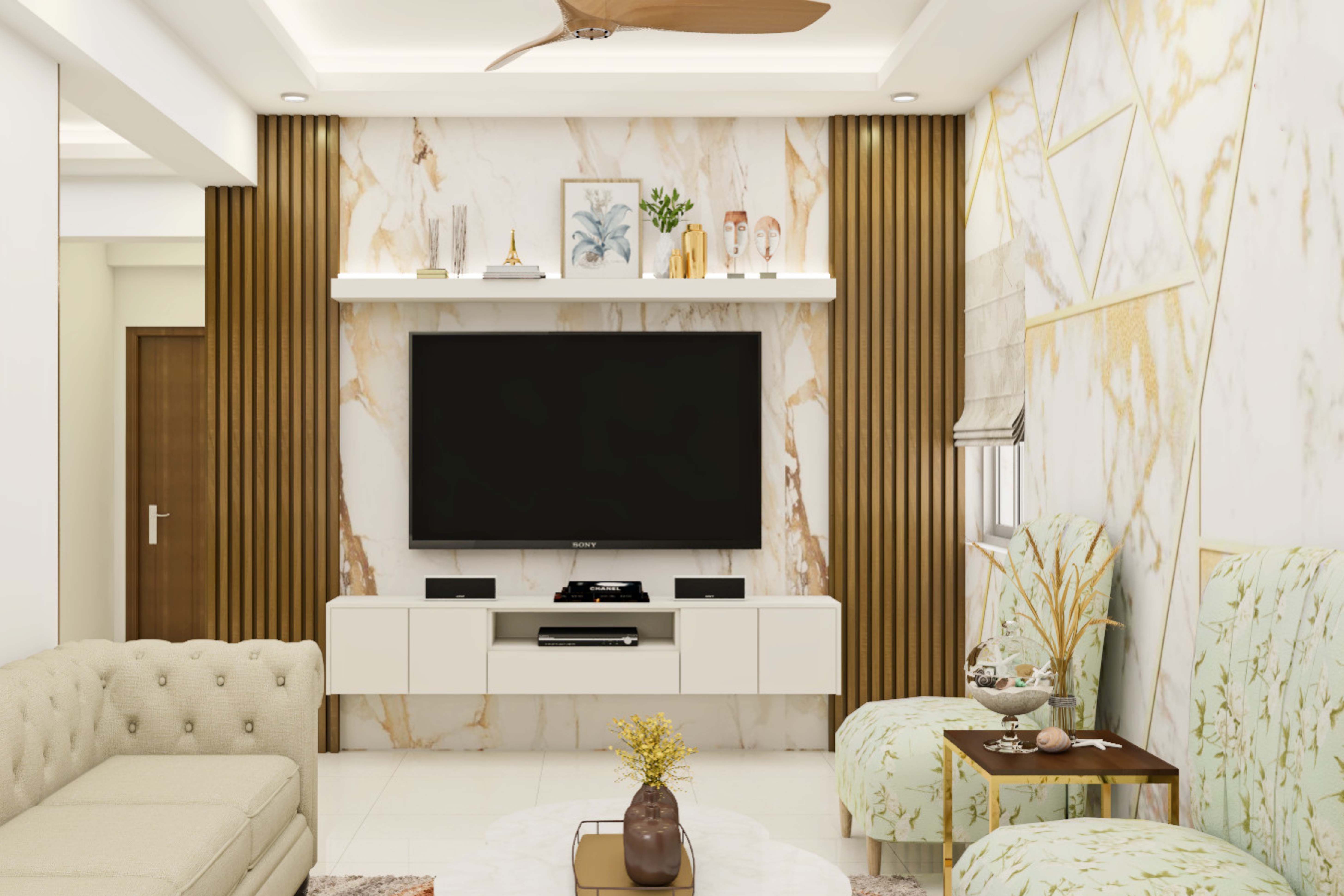 Spacious TV Unit With A White Laminate Finish Livspace
