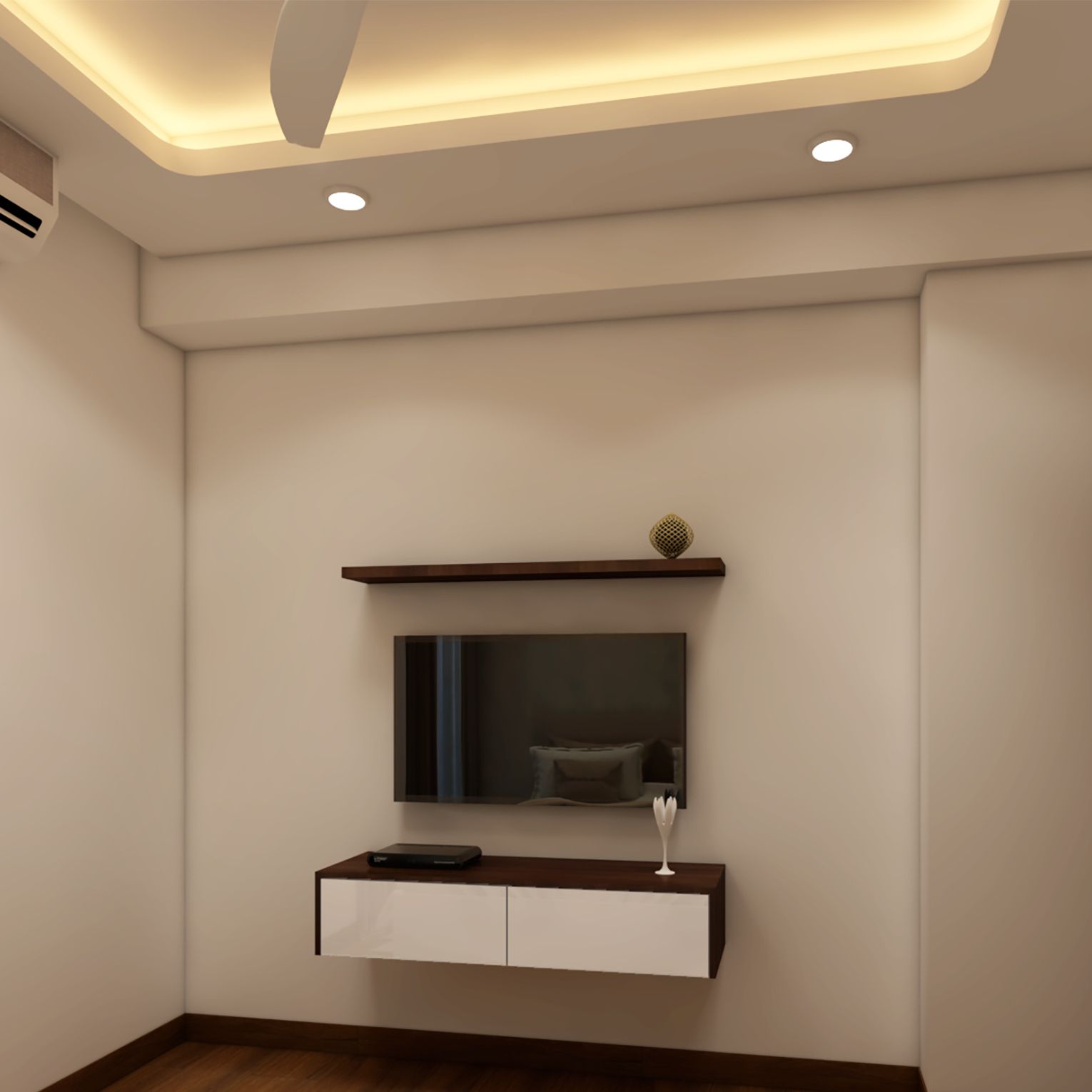 White And Brown TV Unit Design For Hall Livspace