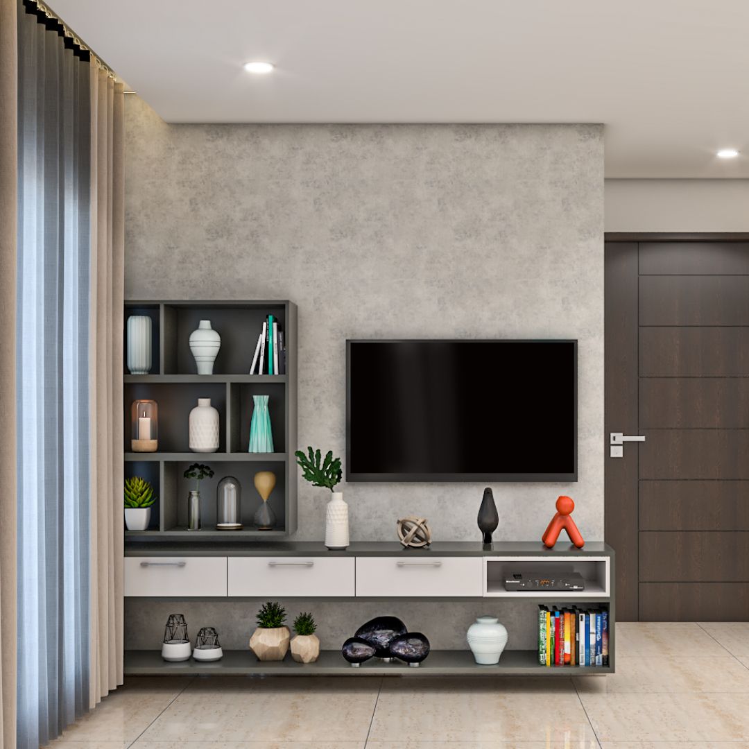 Modern TV Unit Design With Wall-Mounted Shelves