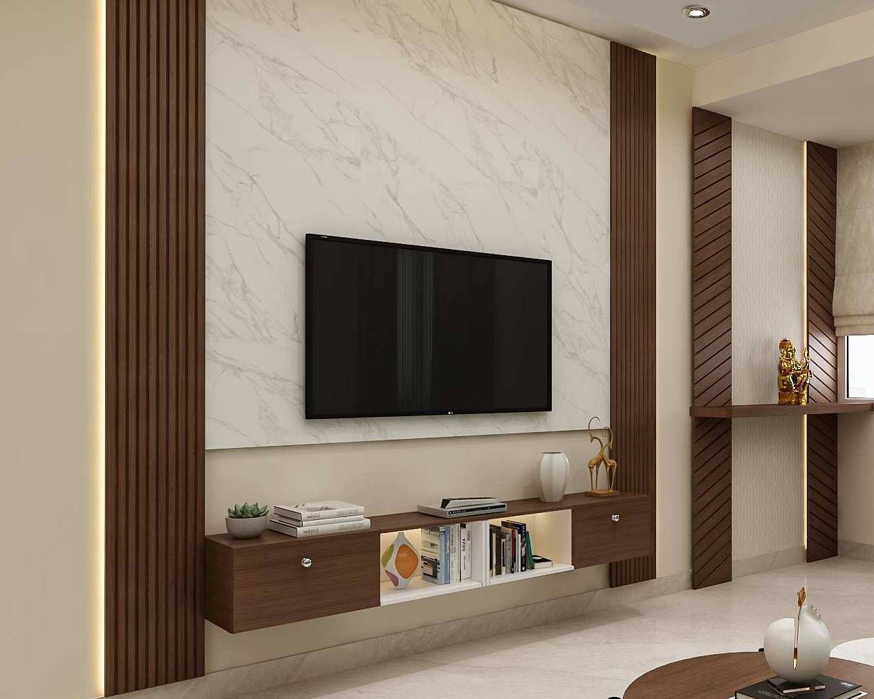 Spacious TV Unit Design With Long Console Unit | Livspace