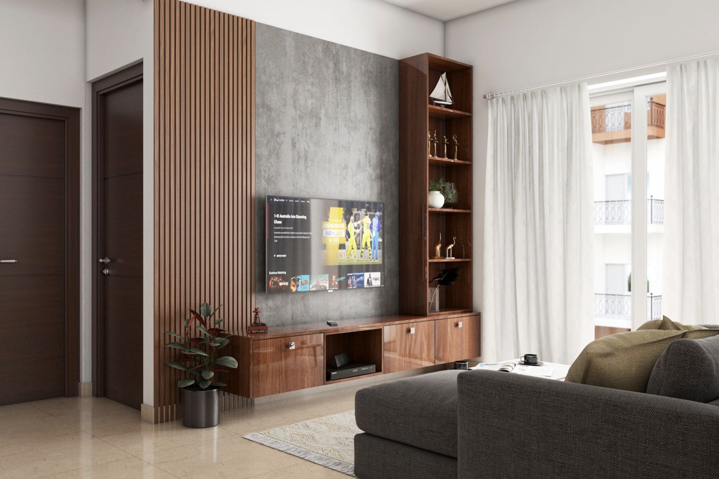 Grey And Brown Modern TV Unit Design