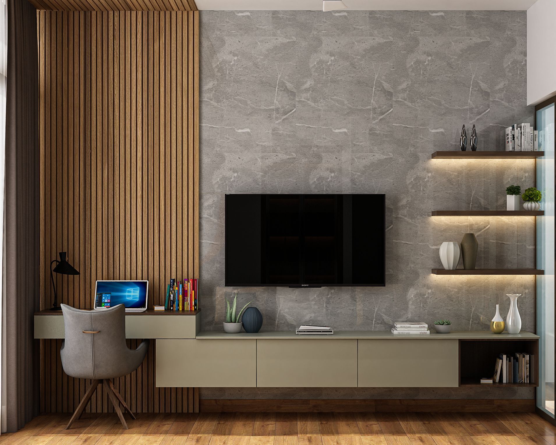 White And Blue Modern TV Unit Design Livspace
