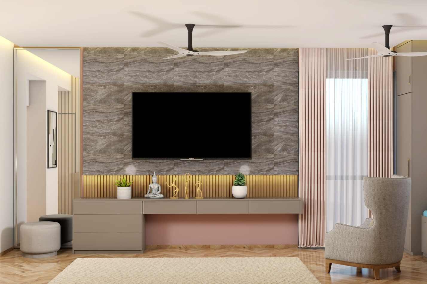 Contemporary TV Unit Design With Drawer Storage