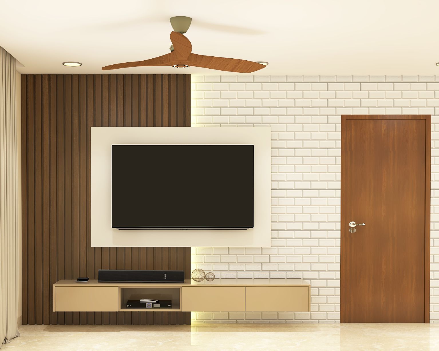 Dual-Toned Modern TV Unit Design For Hall