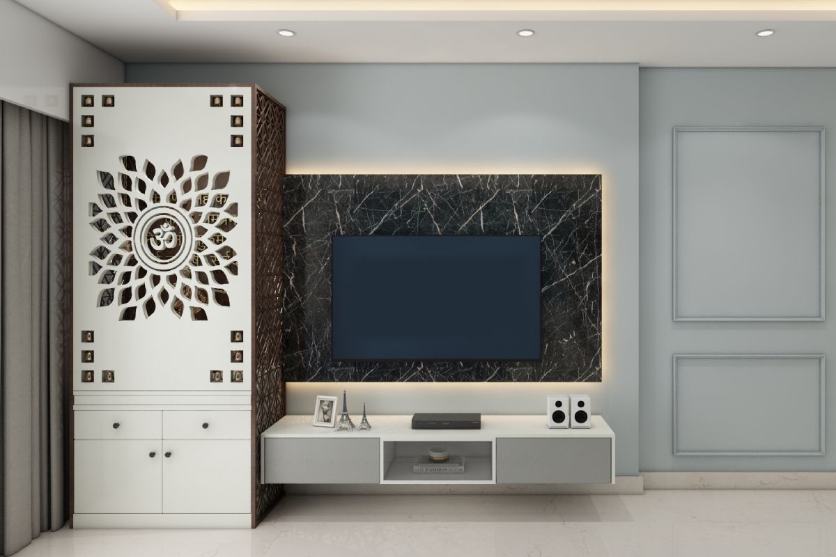 Modern TV Unit Design With White And Grey Laminate