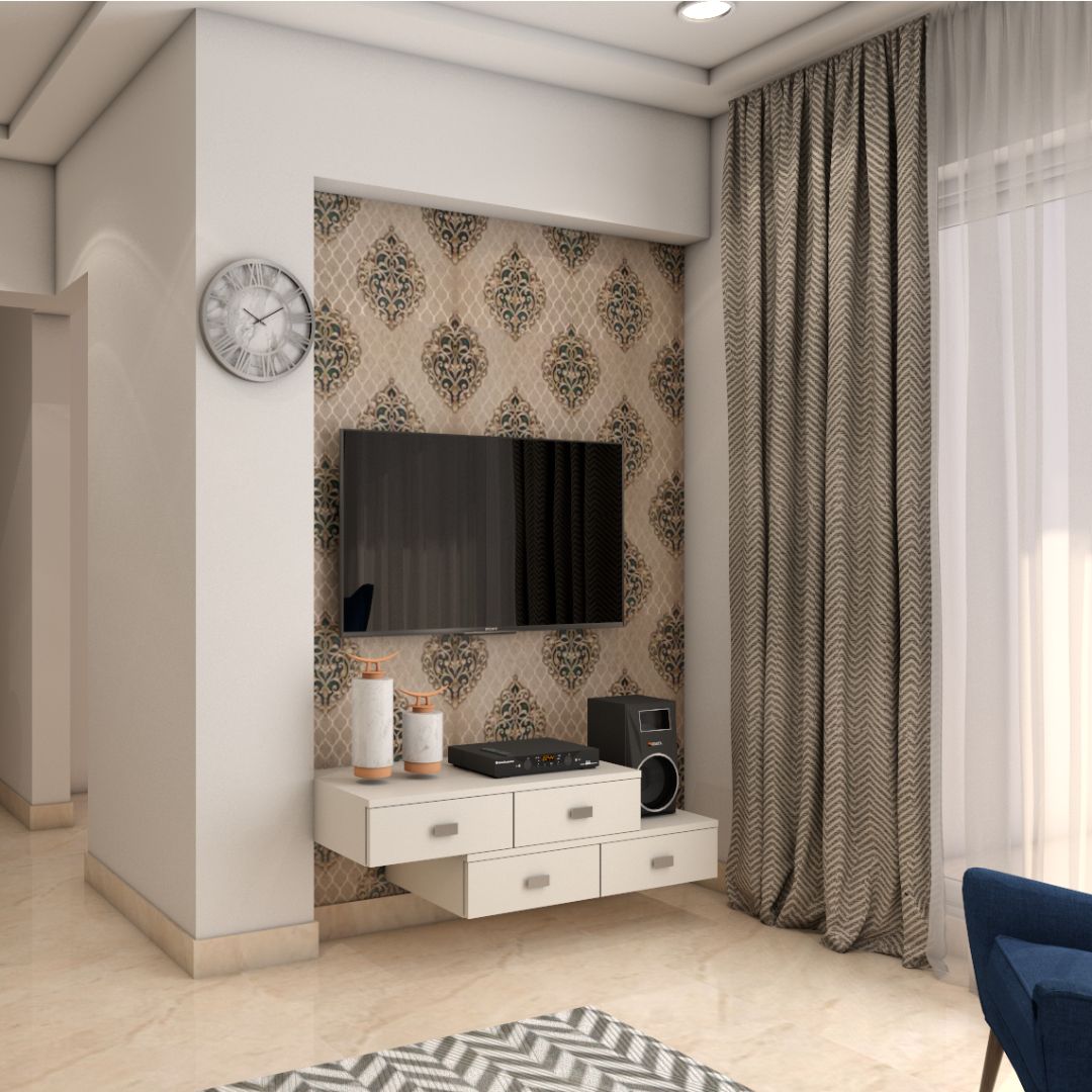 Modern White TV Unit Design With Spacious Drawers