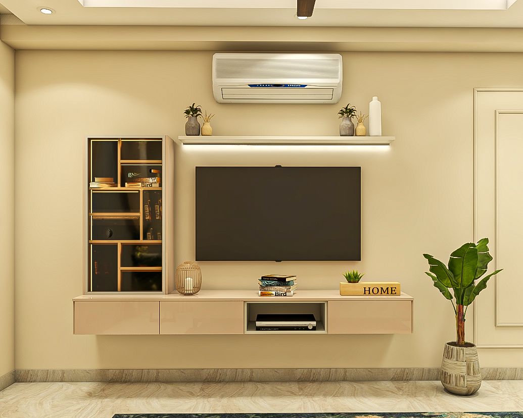 Spacious WallMounted TV Unit With A Tall Storage Unit Livspace
