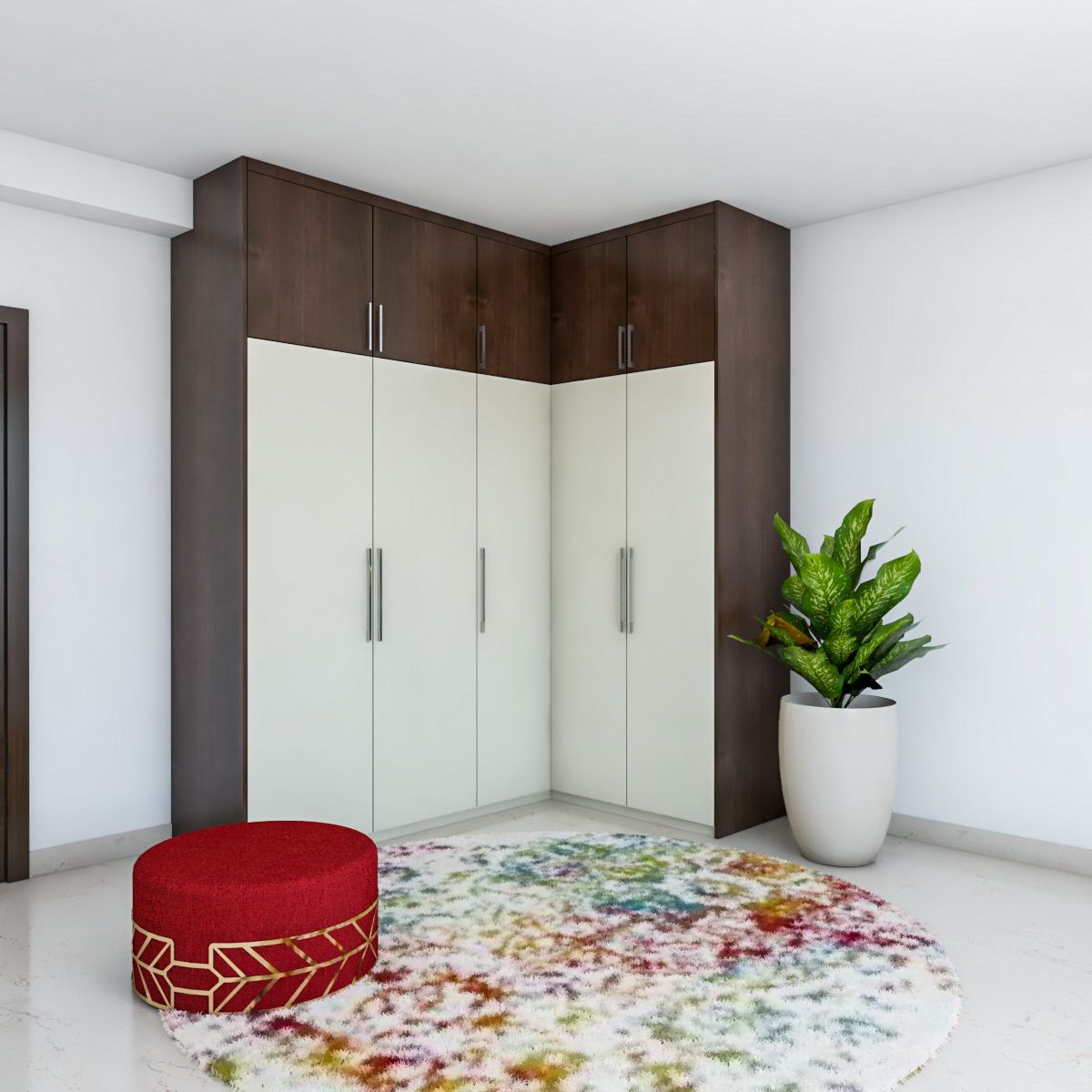 Compact Cream And Wooden Grain Laminate Wardrobe Design Livspace