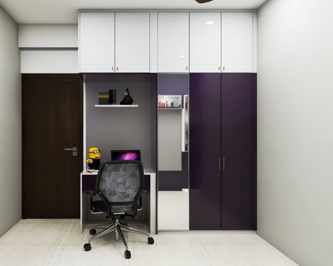 Modern Purple And White Wardrobe Design With Mirror