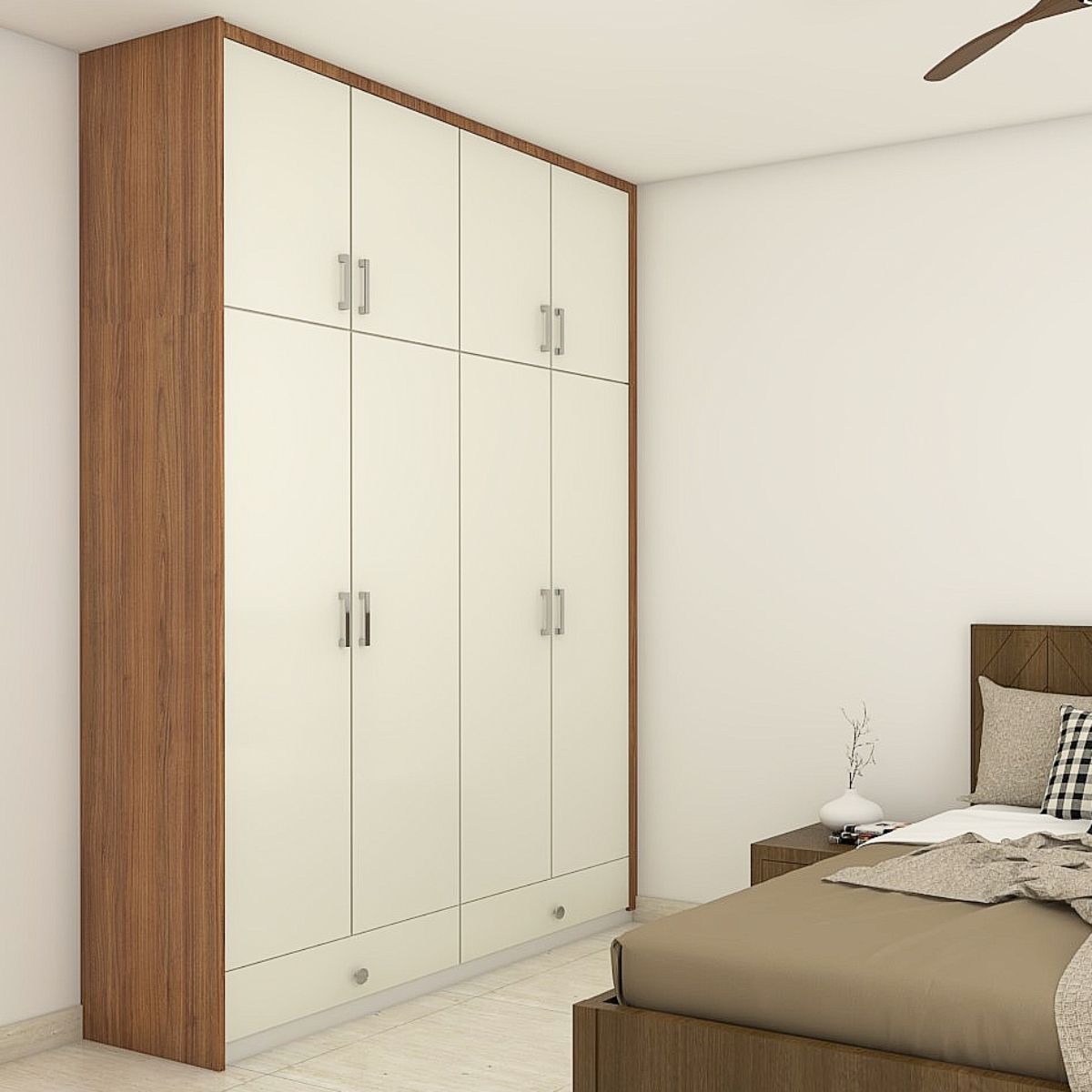 Modern Cream And Brown Swing Wardrobe Design For Bedrooms