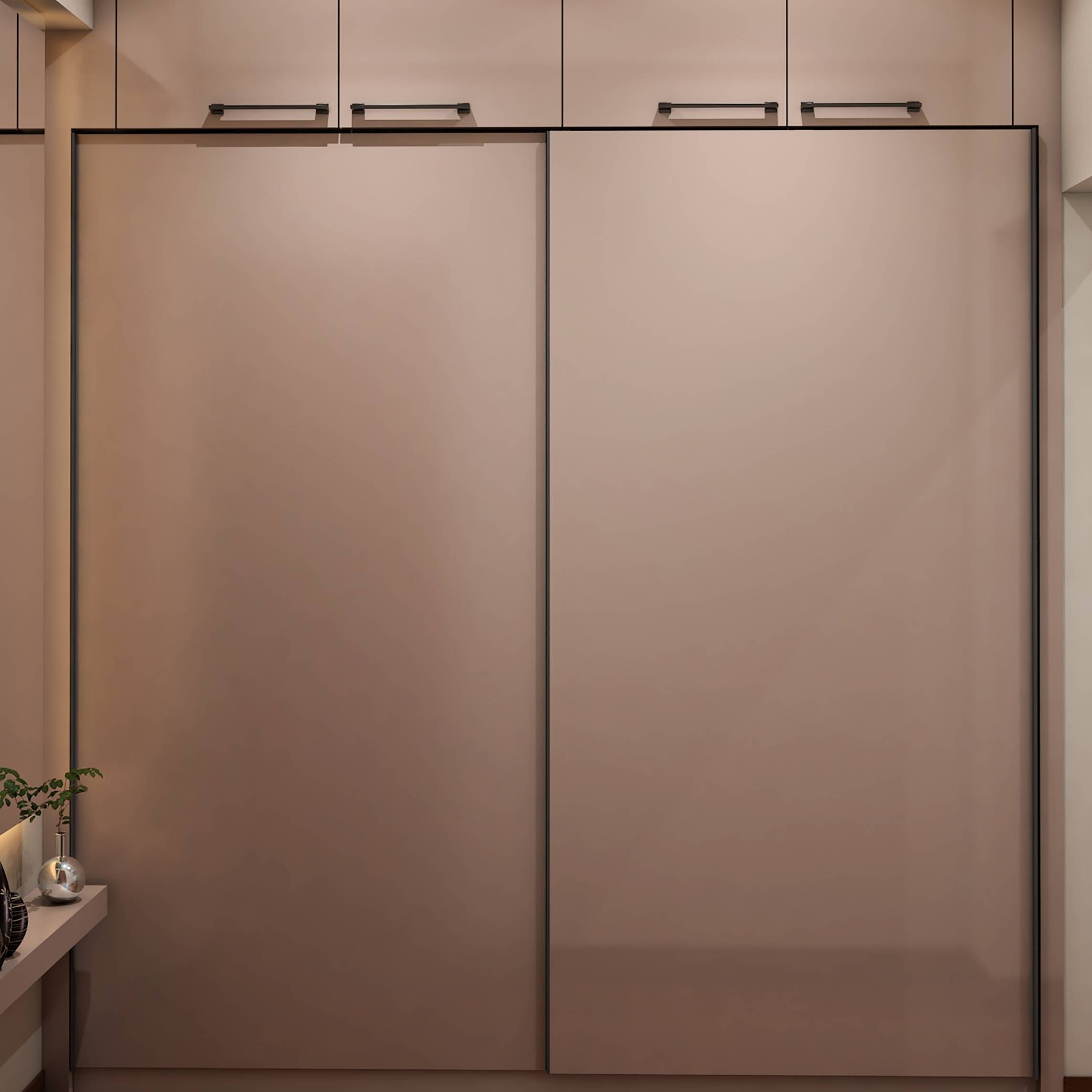 Modern 2-Door Sliding Wardrobe Design With Loft Storage
