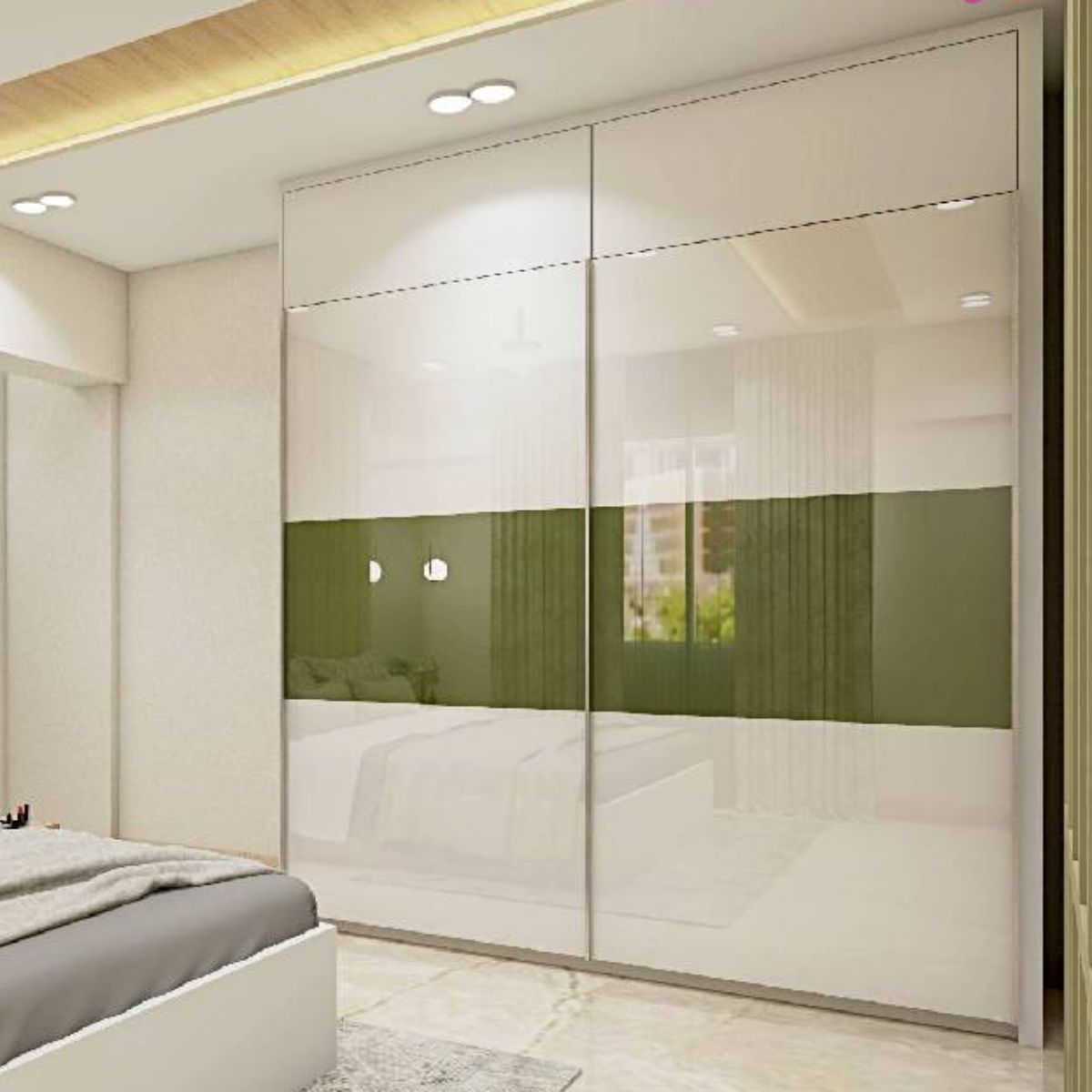 Contemporary 2-Door Bedroom Wardrobe Design With A Glossy Finish