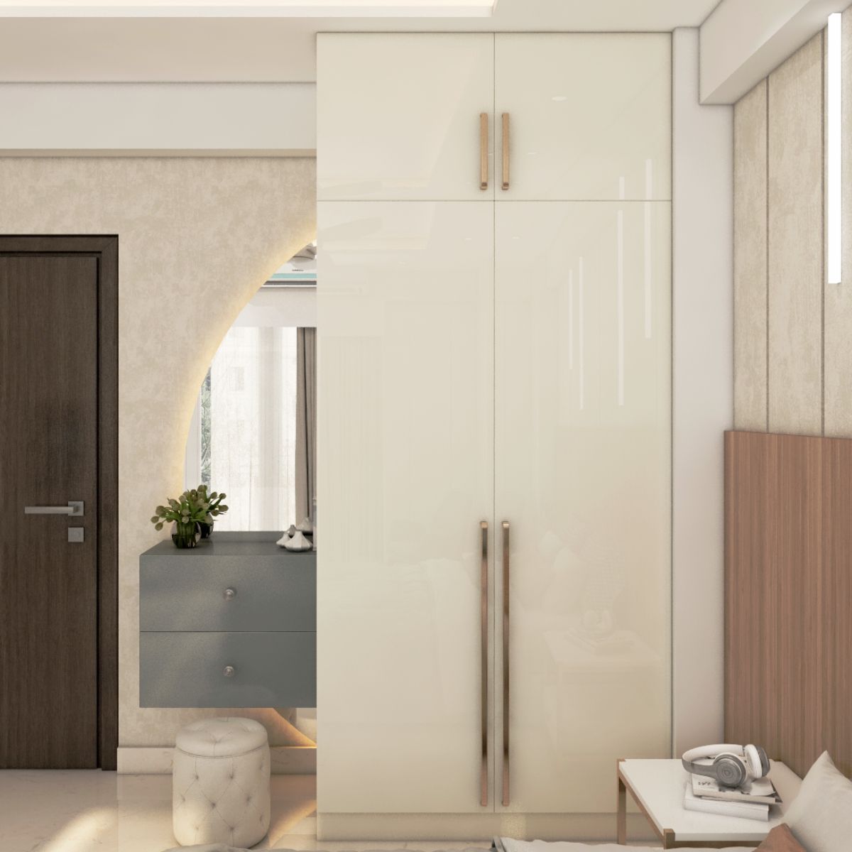 Contemporary White 2-Door Wardrobe Design With A Mirror