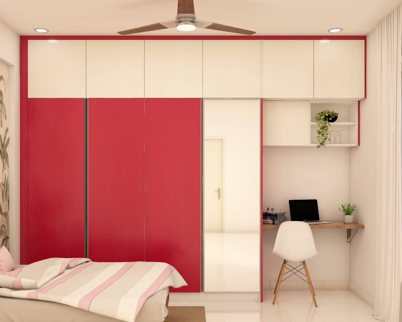 Contemporary Red And White Sliding Door Wardrobe Design
