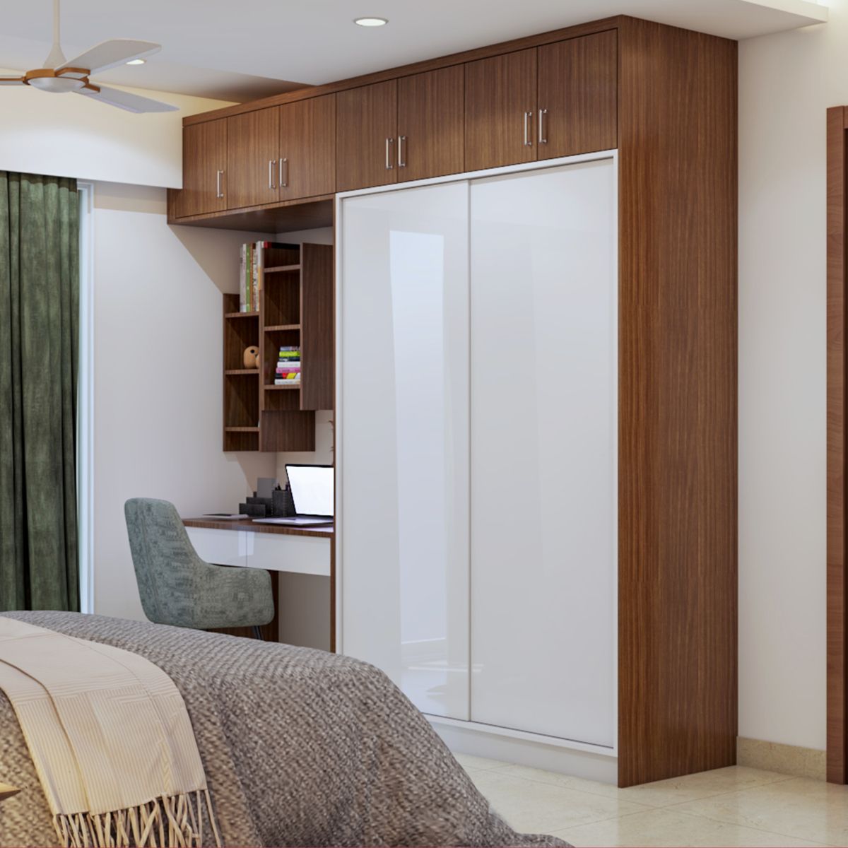 Modern Sliding Door Wardrobe Design With A Glossy White Finish