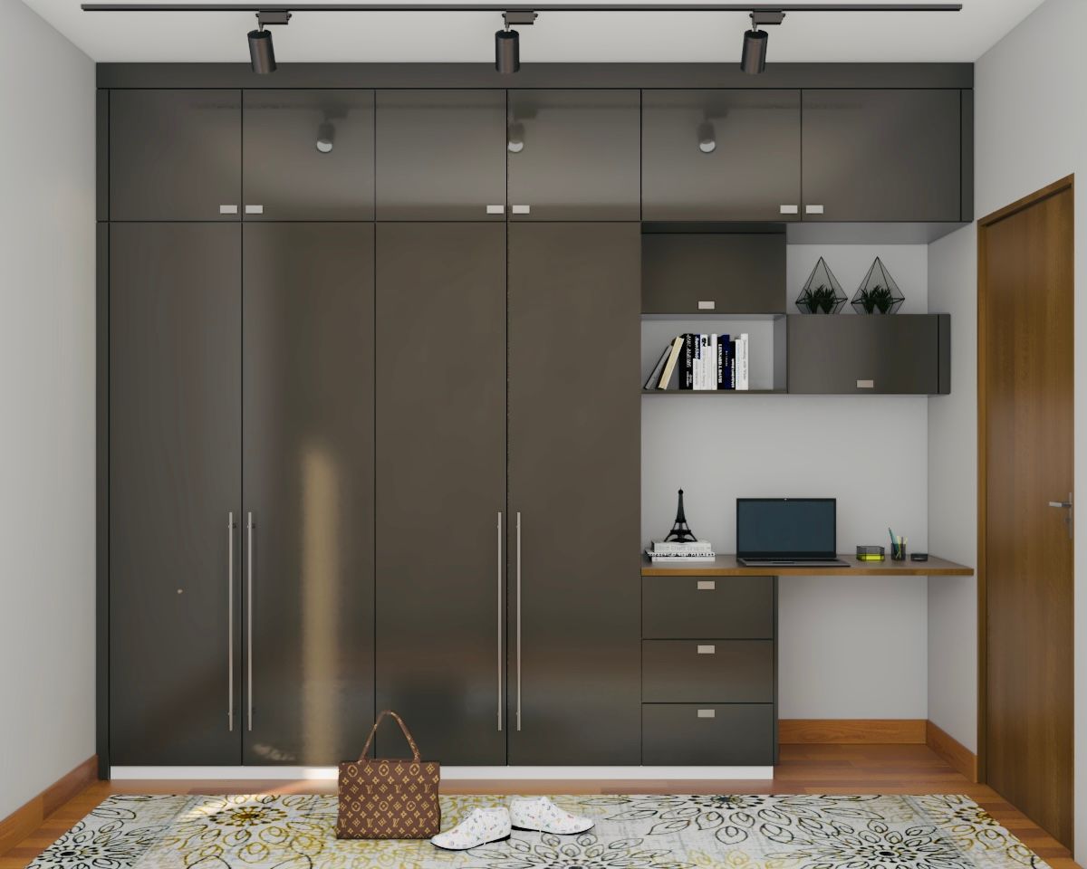 Modern 4-Door Wardrobe Design With Drawers And A Side Table