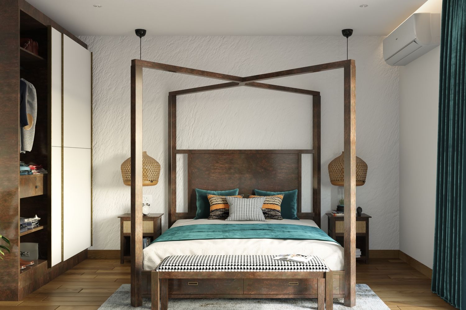 Mid-Century Modern White Textured Bedroom Wallpaint Design