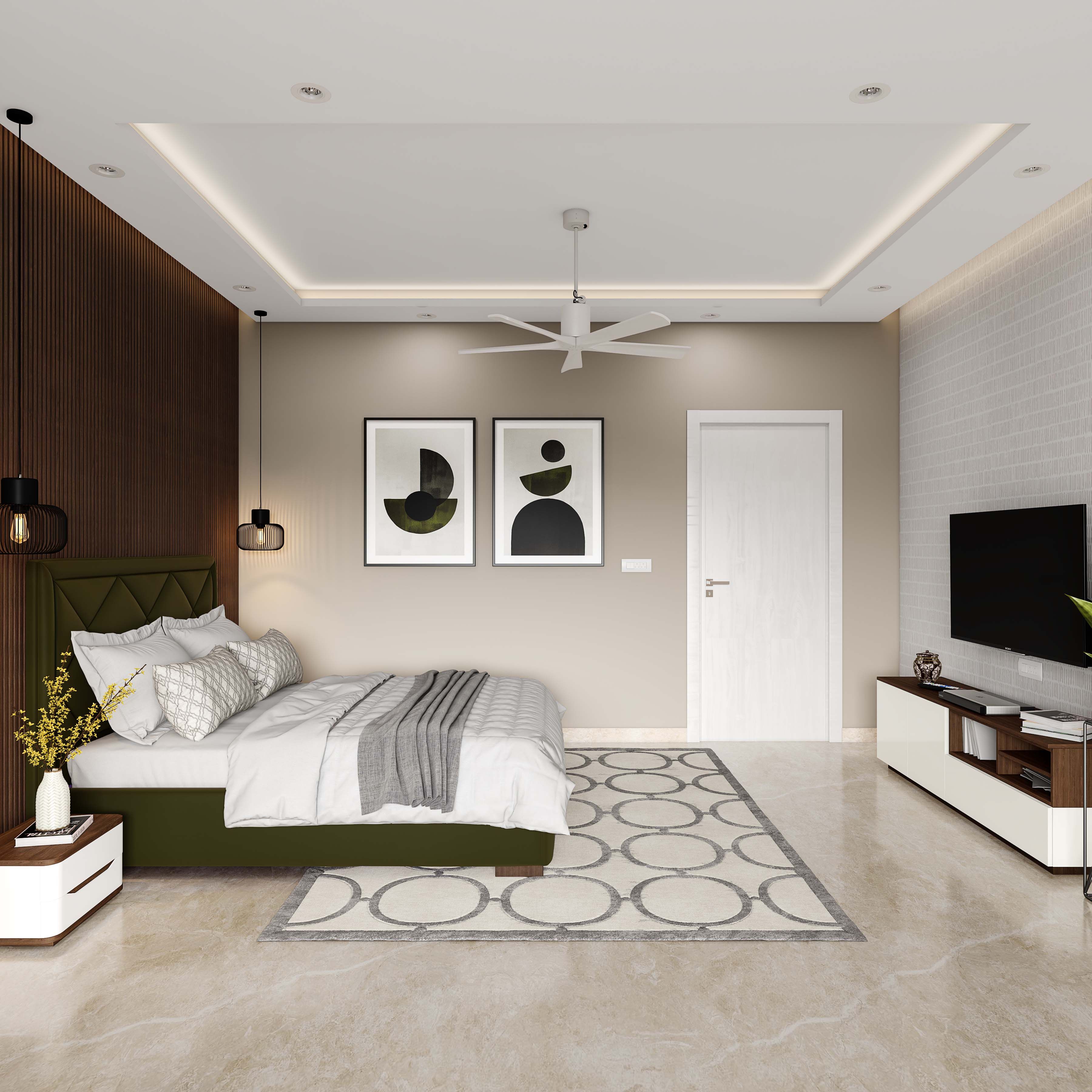 Modern Rectangular Beige Marble Flooring Design