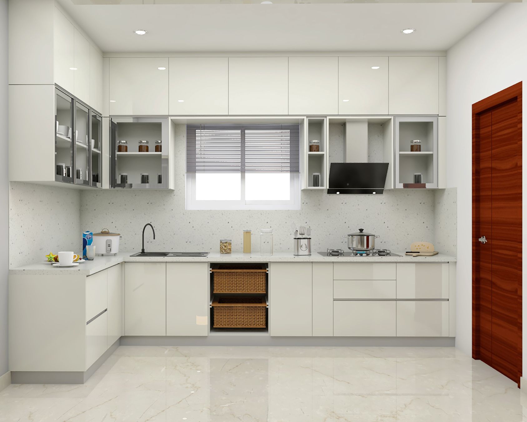 White Rectangular Contemporary Marble Flooring Design
