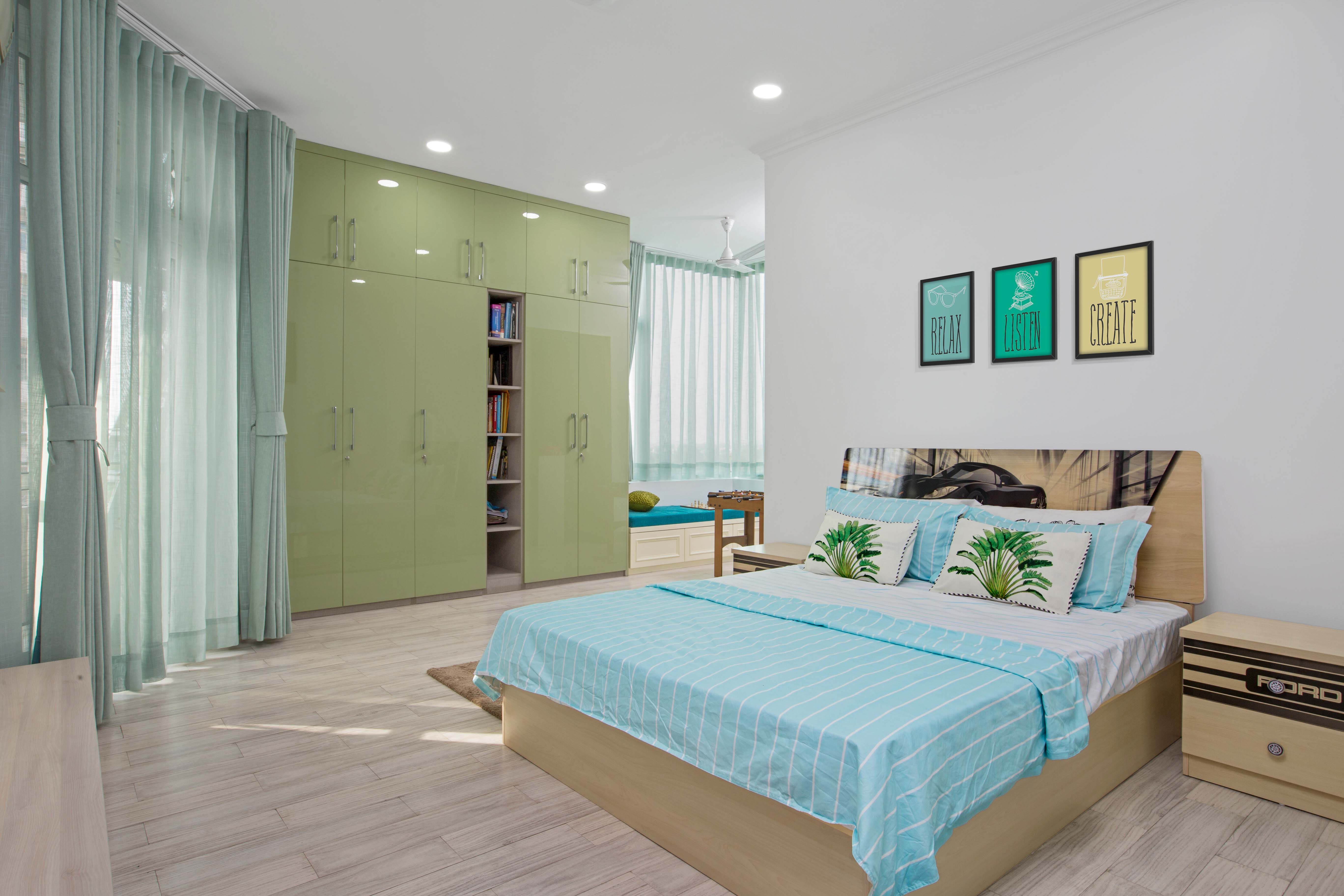 Modern Kids Room Design With Glossy Green Swing Wardrobe