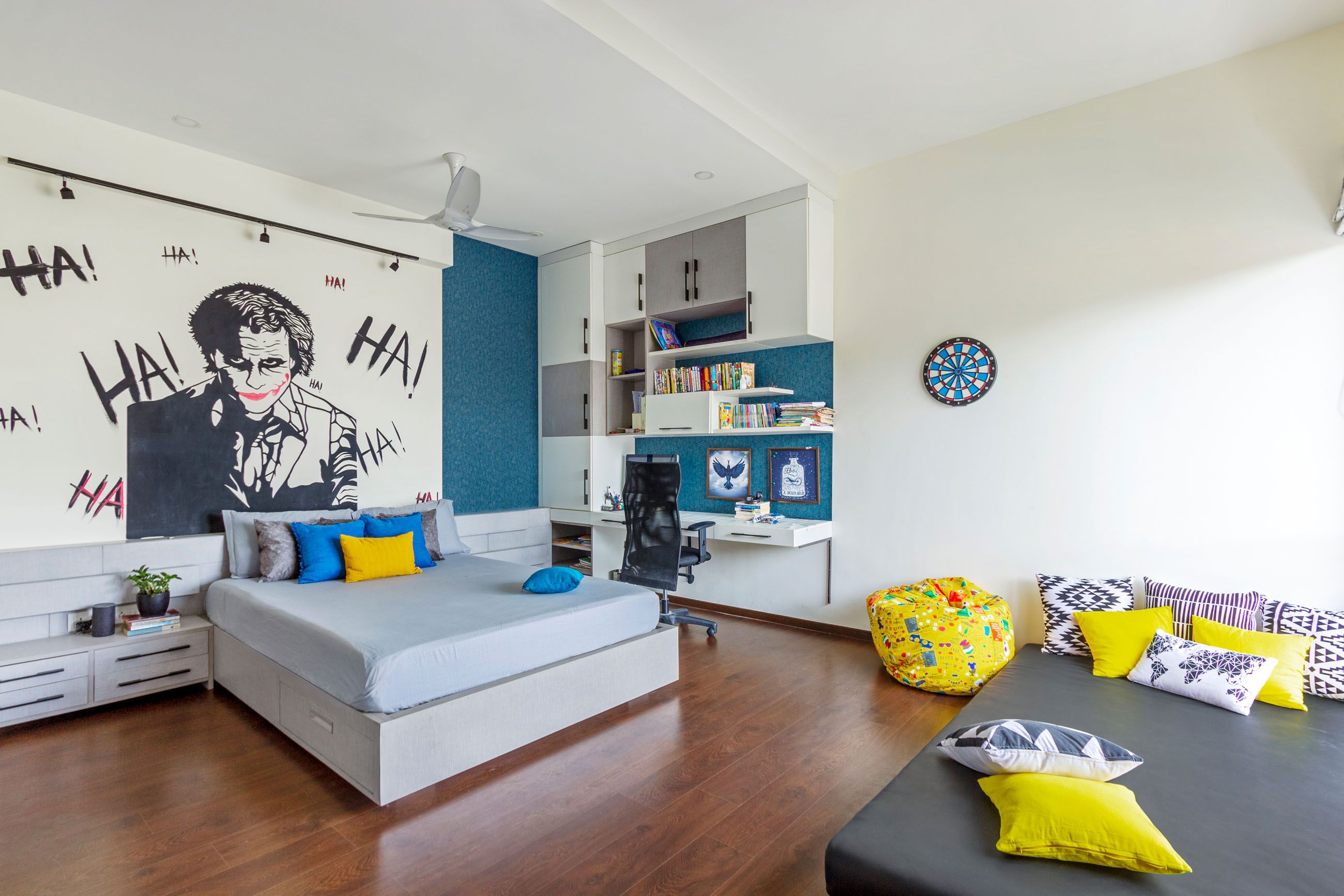 Modern Kids Room Design With Joker-Themed Wallpaper