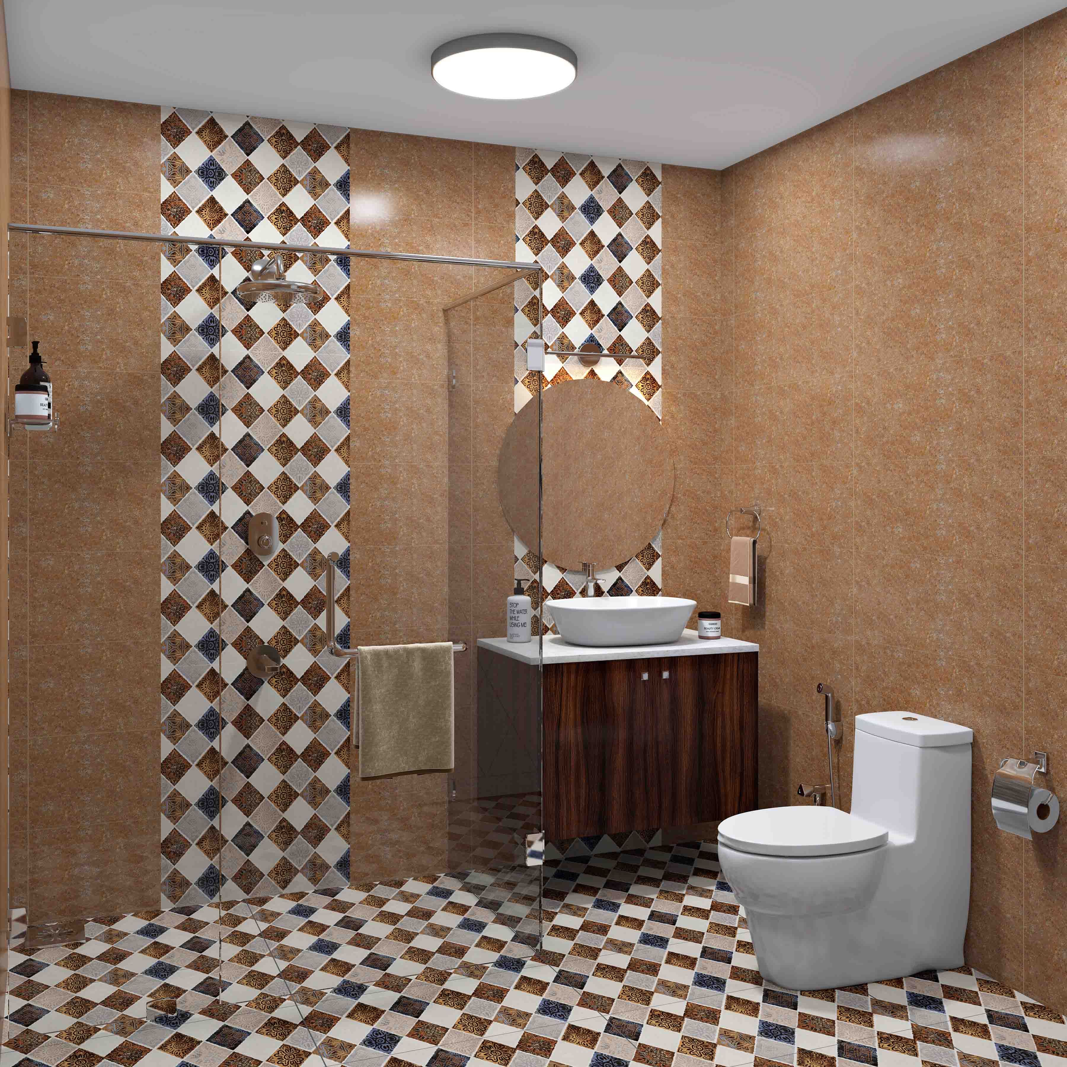 Contemporary Ceramic Checkerboard Multicoloured Bathroom Tile Design