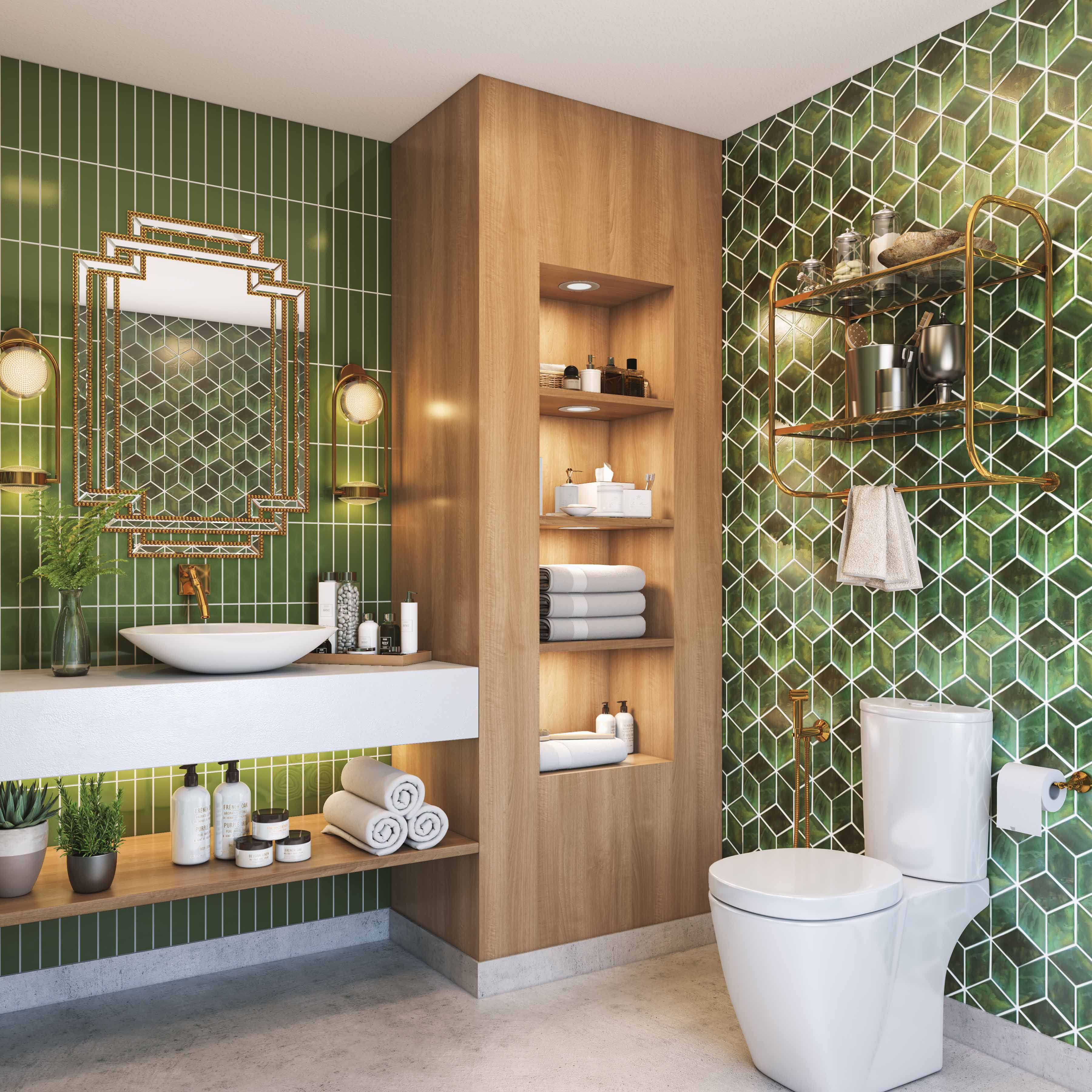Contemporary Ceramic Checkerboard Multicoloured Bathroom Tile Design