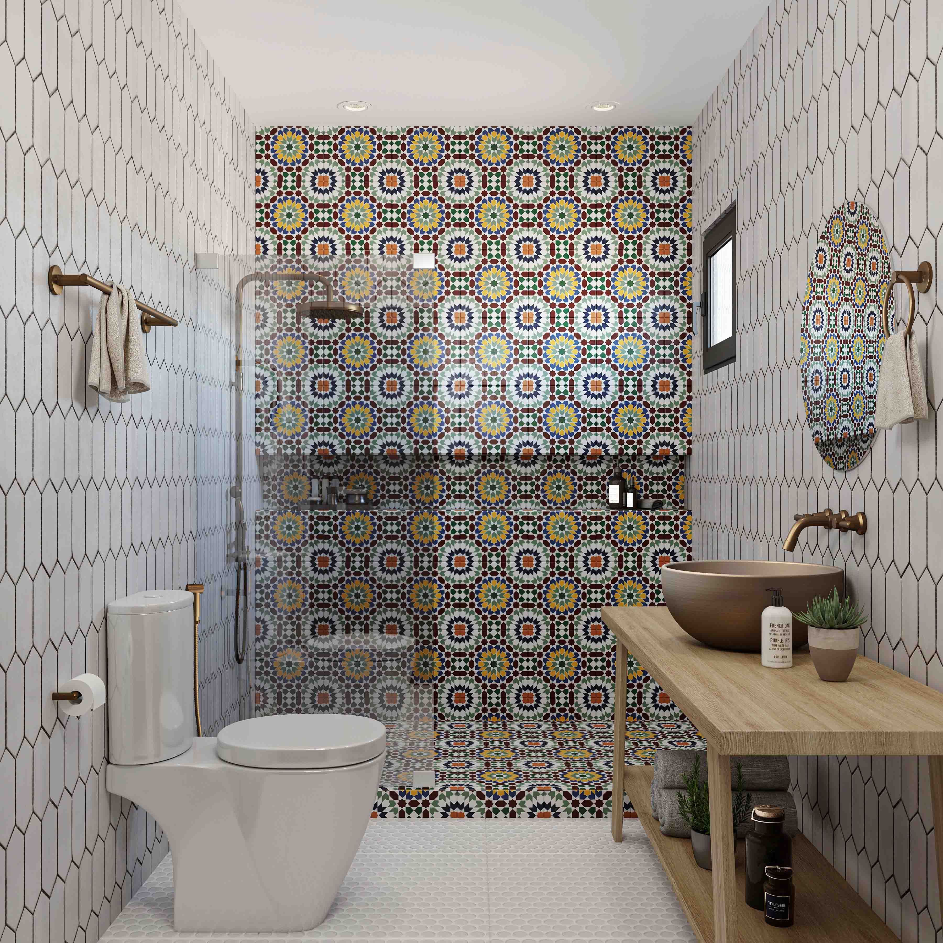 Contemporary Glossy Multicoloured Moroccan Bathroom Tile Design