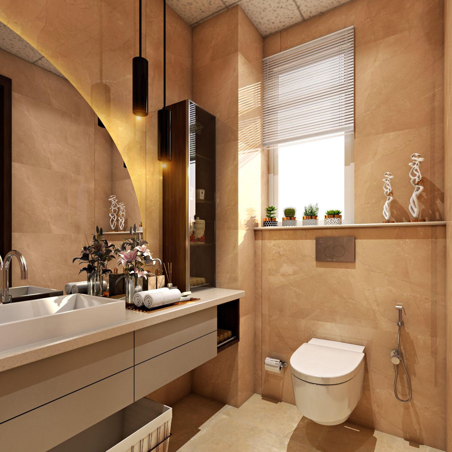 Contemporary Glossy Marble Bathroom Tile Design In Beige