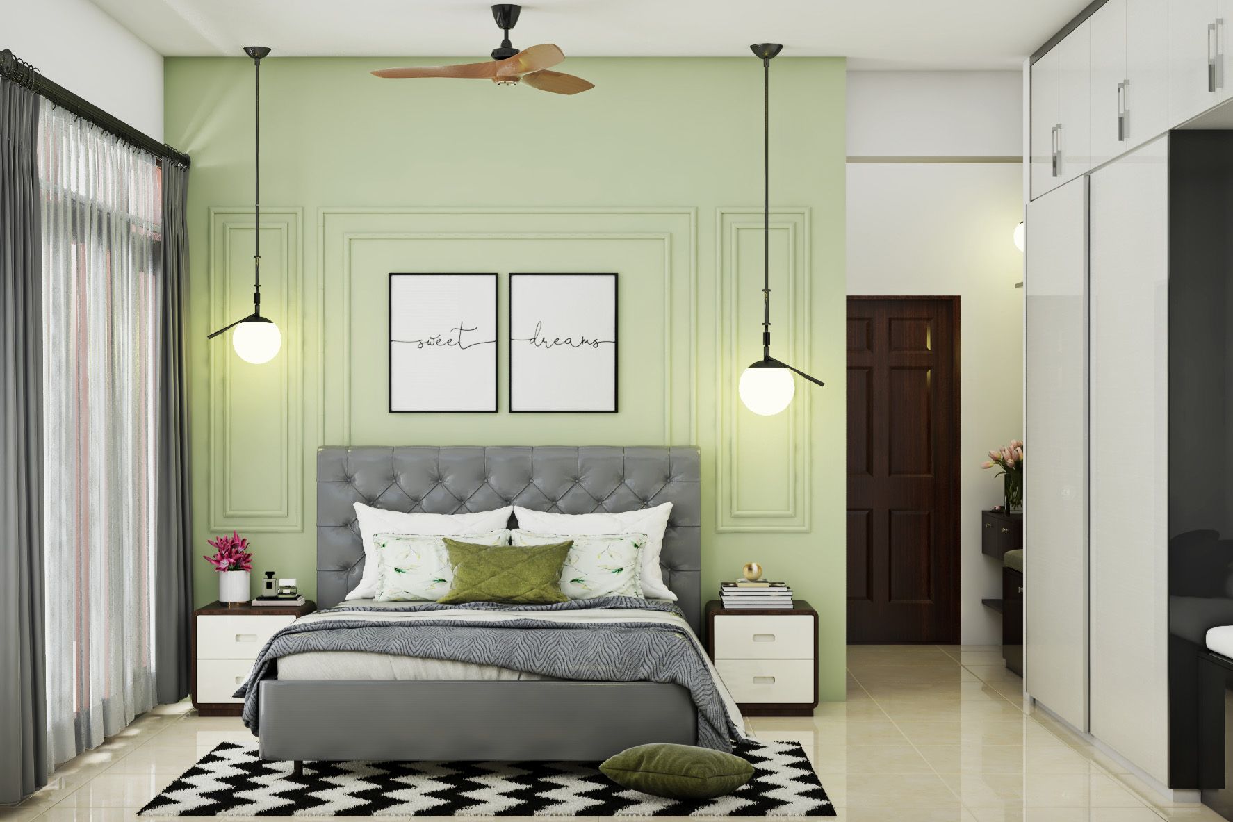 Contemporary Light Green Wall Design With Wall Trims