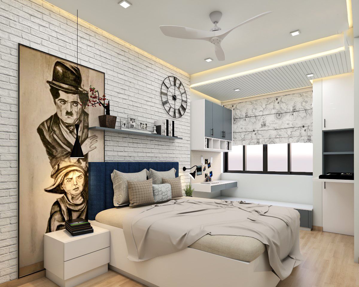 Contemporary White Brick Wallpaper Wall Design For Bedrooms
