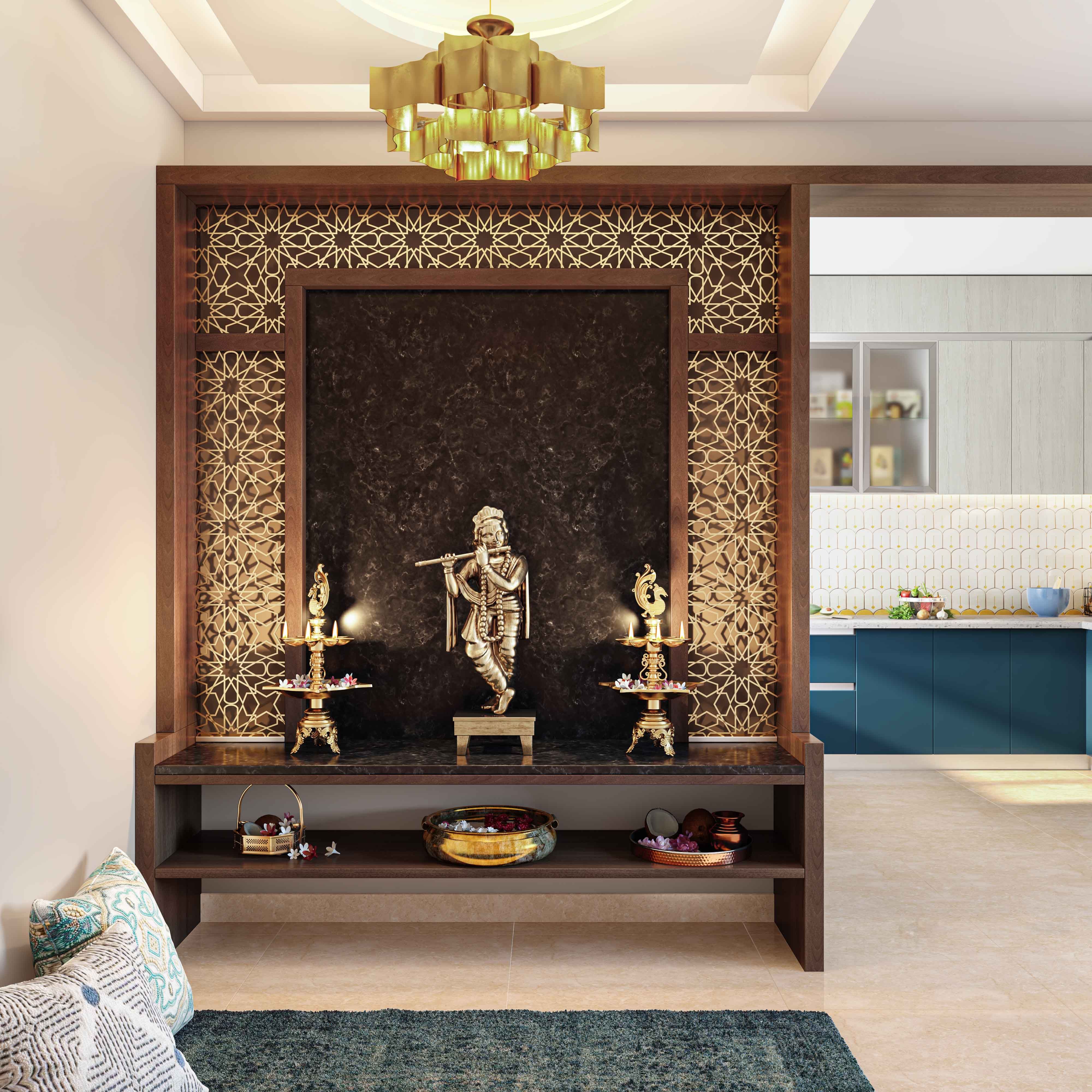 Indian Traditional Metal Lattice Wall Design In Brown And Gold