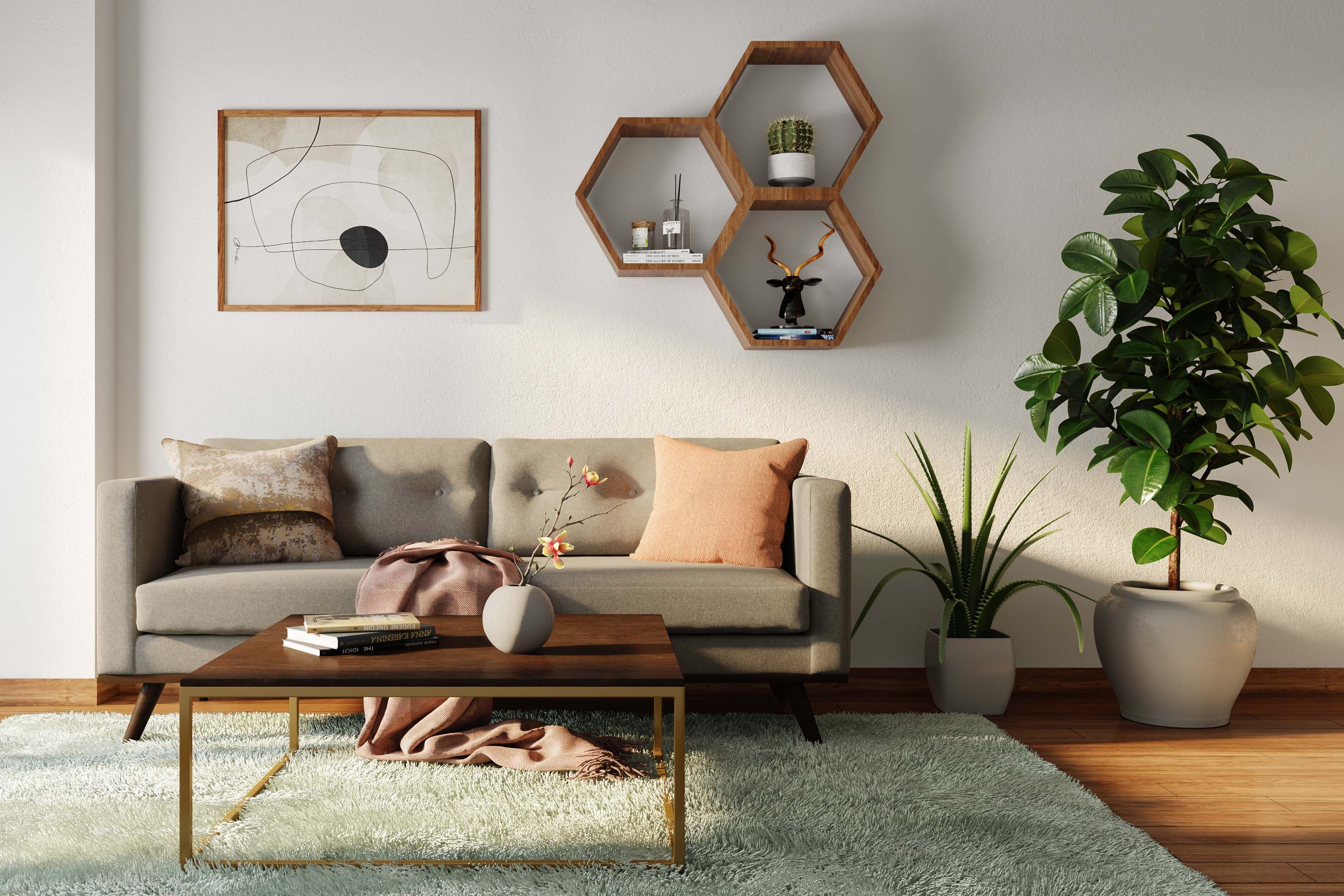 Modern White Living Room Wall Paint Design With Wood Work
