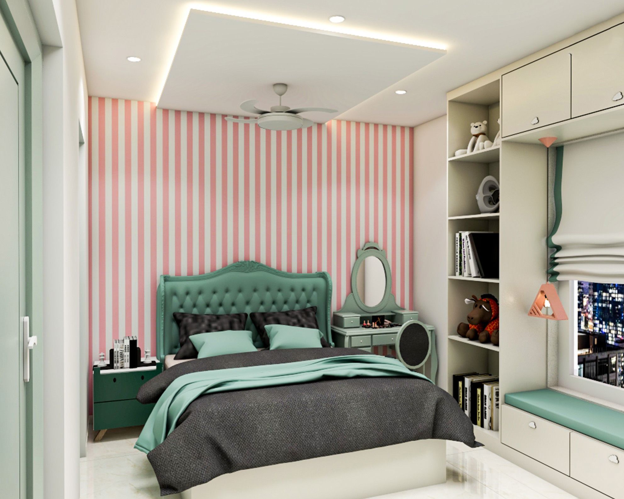 Contemporary Pink And White Striped Bedroom Wall Paint Design