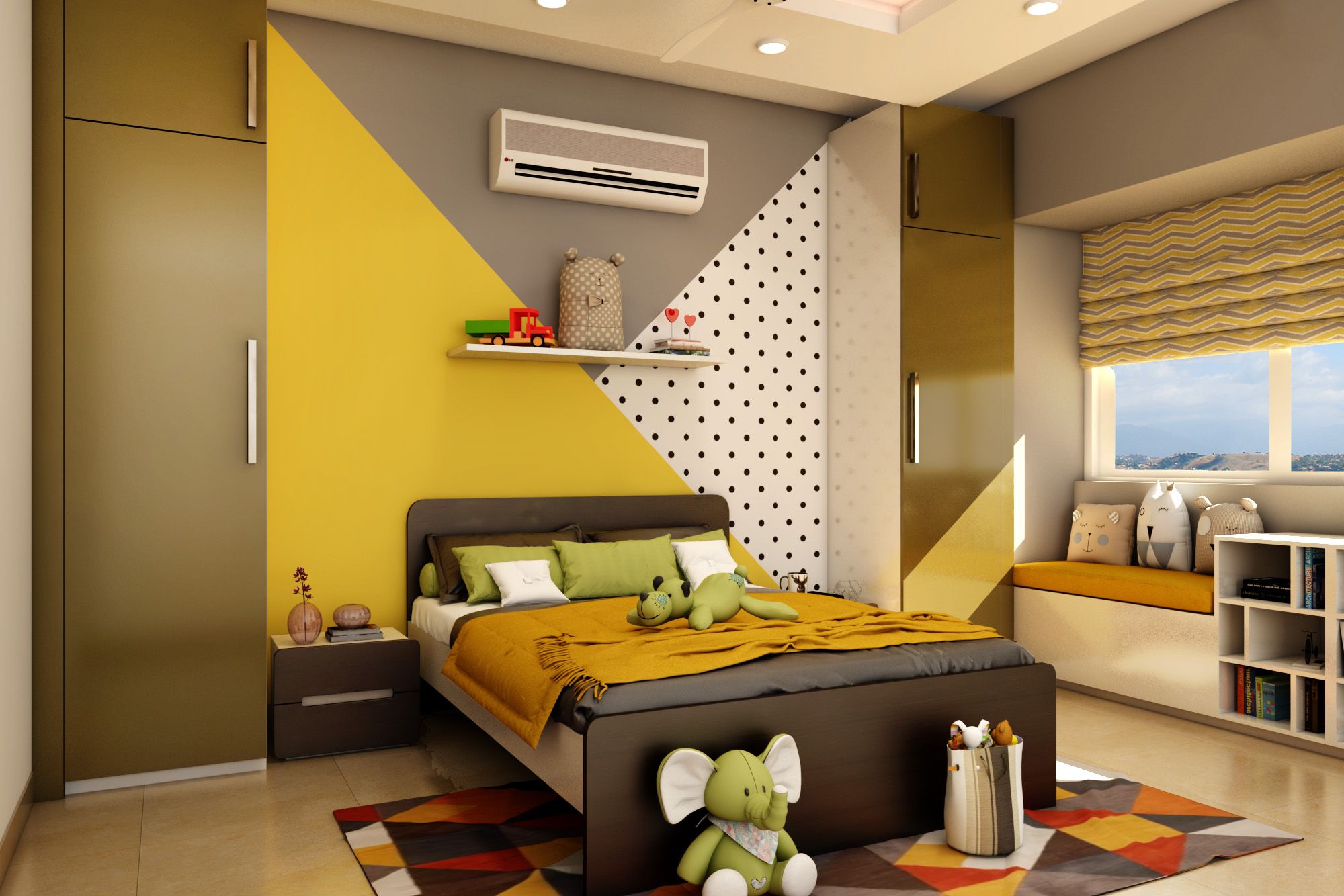 Contemporary Tri-Toned Wall Paint With Spotted Design