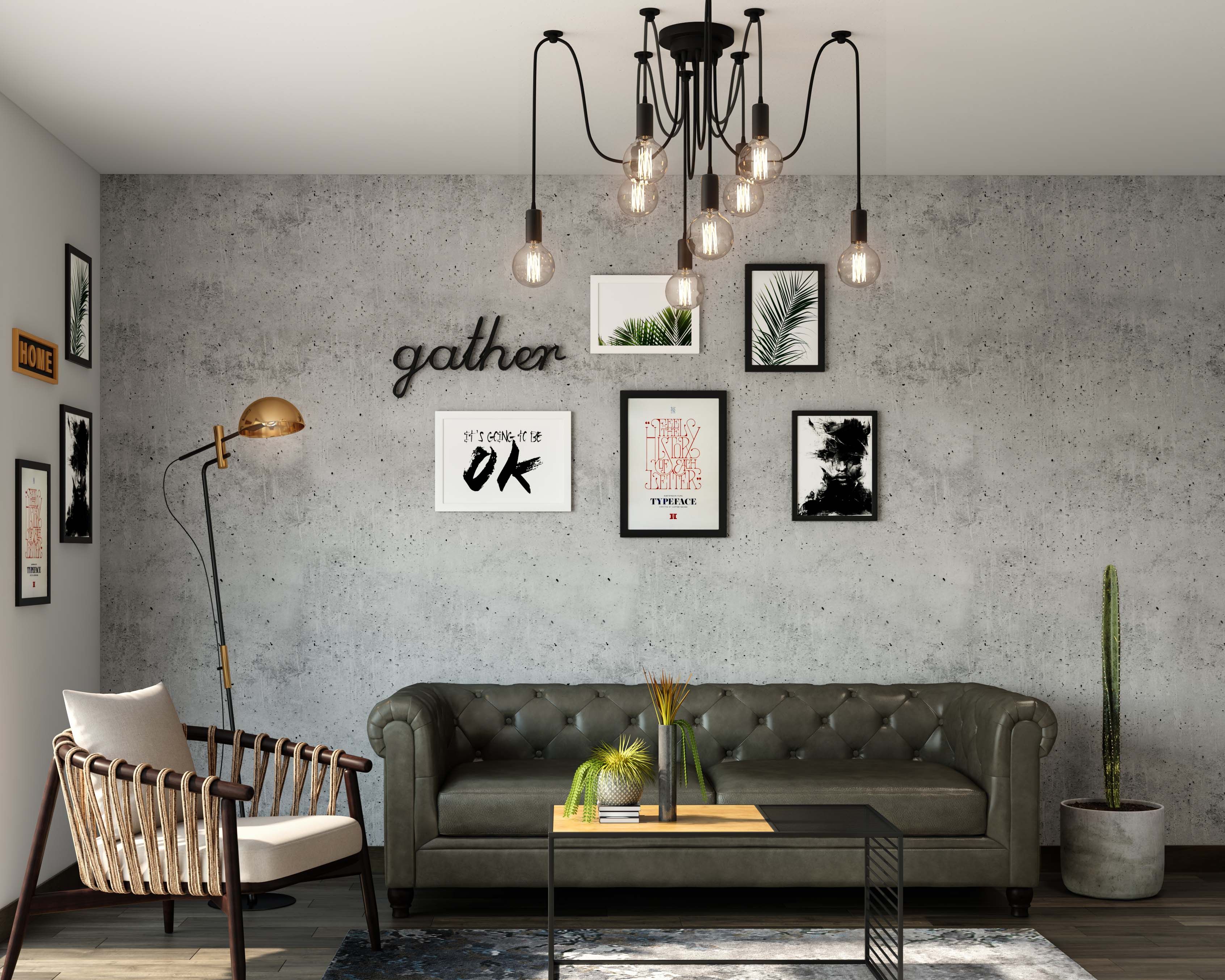 Rustic Grey Asphalt Living Room Wallpaper Design
