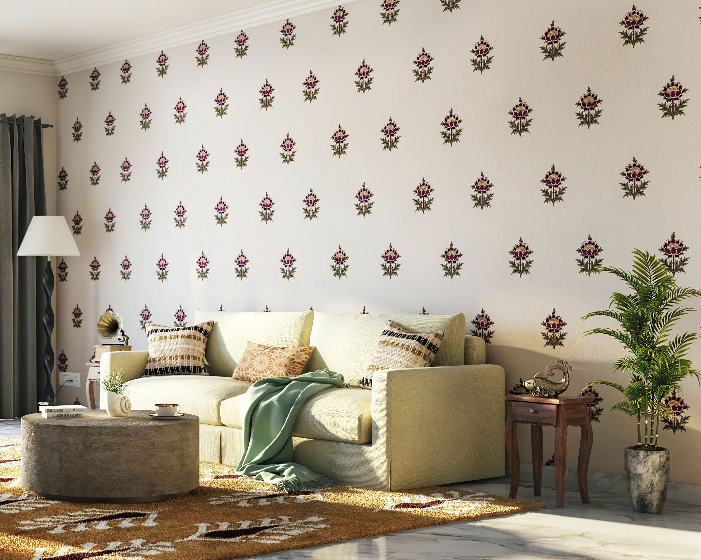 Contemporary Multicoloured Floral Living Room Wallpaper Design