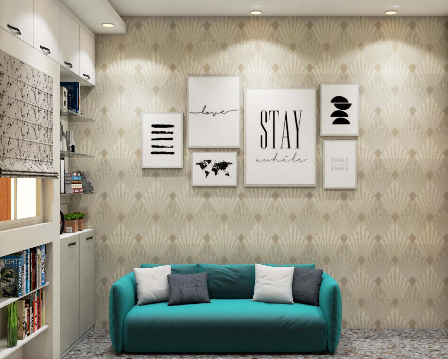 Contemporary Beige Art Deco Living Room Wallpaper Design