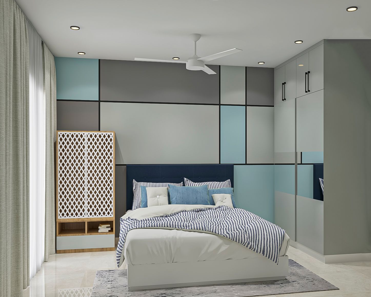 Contemporary Boys Room Design With Tri-Toned Accent Wall