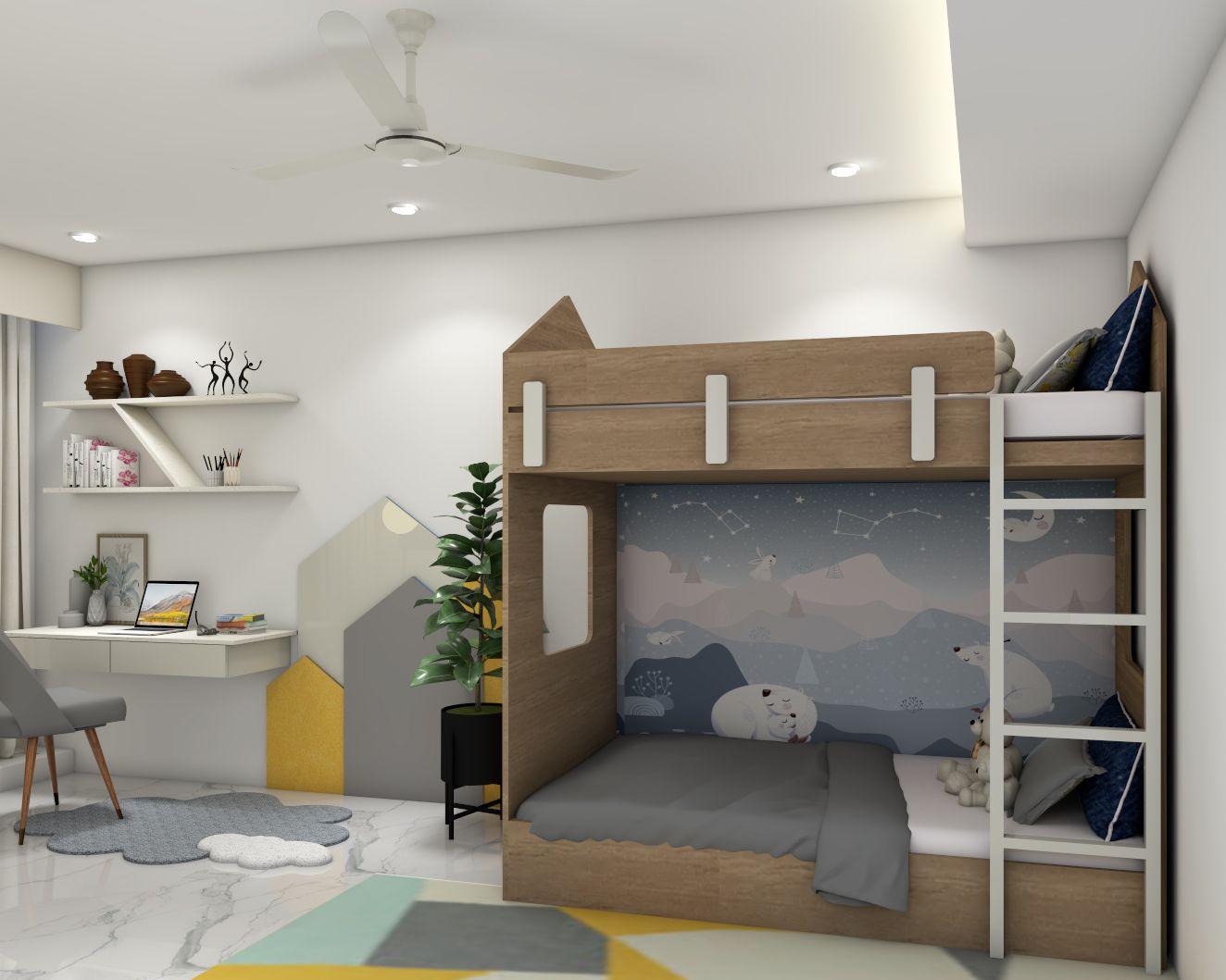 Modern Boys Room Design With Wooden Bunk Bed