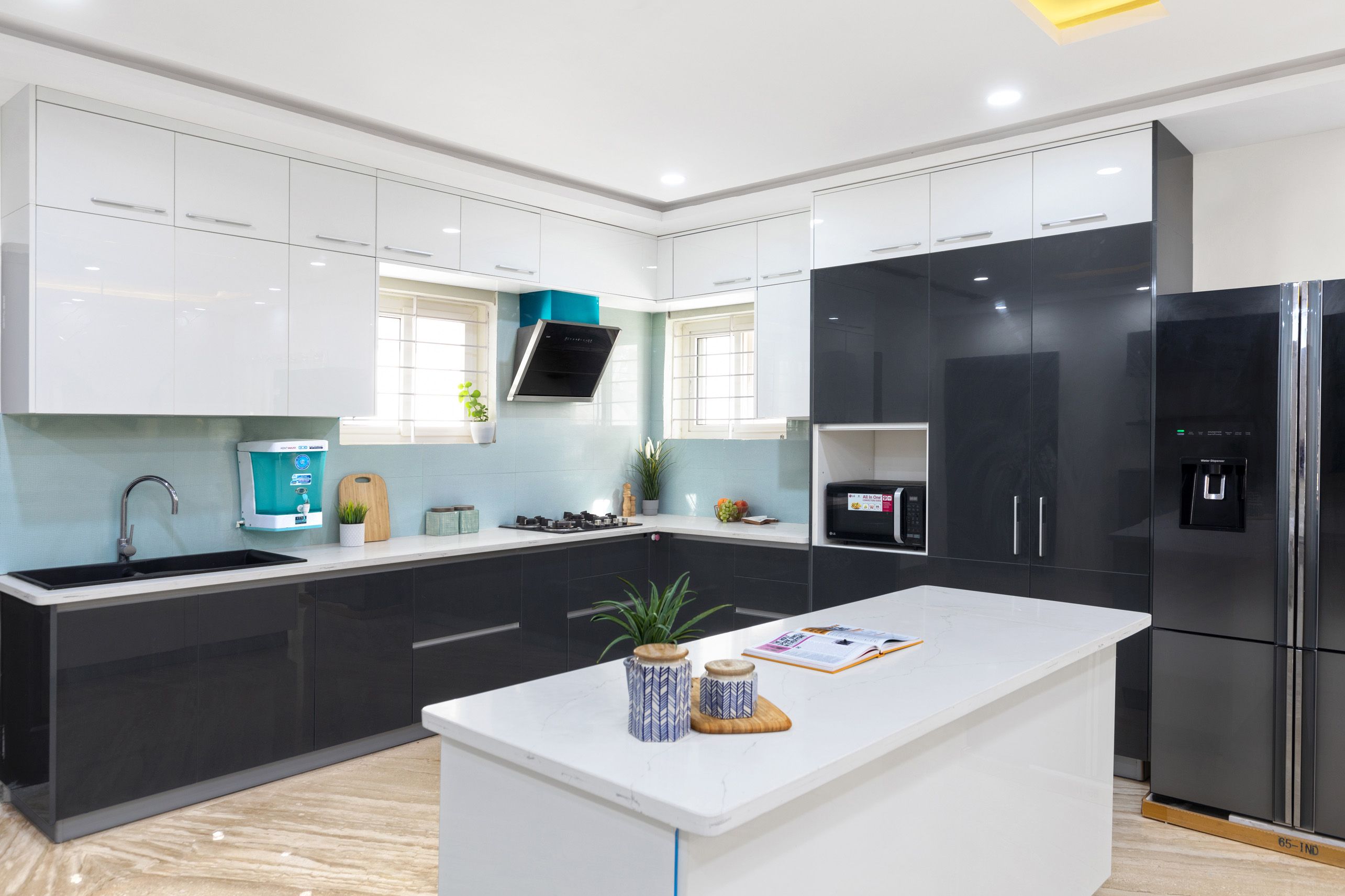 Modern Dark Grey And White Modular Island Kitchen Design