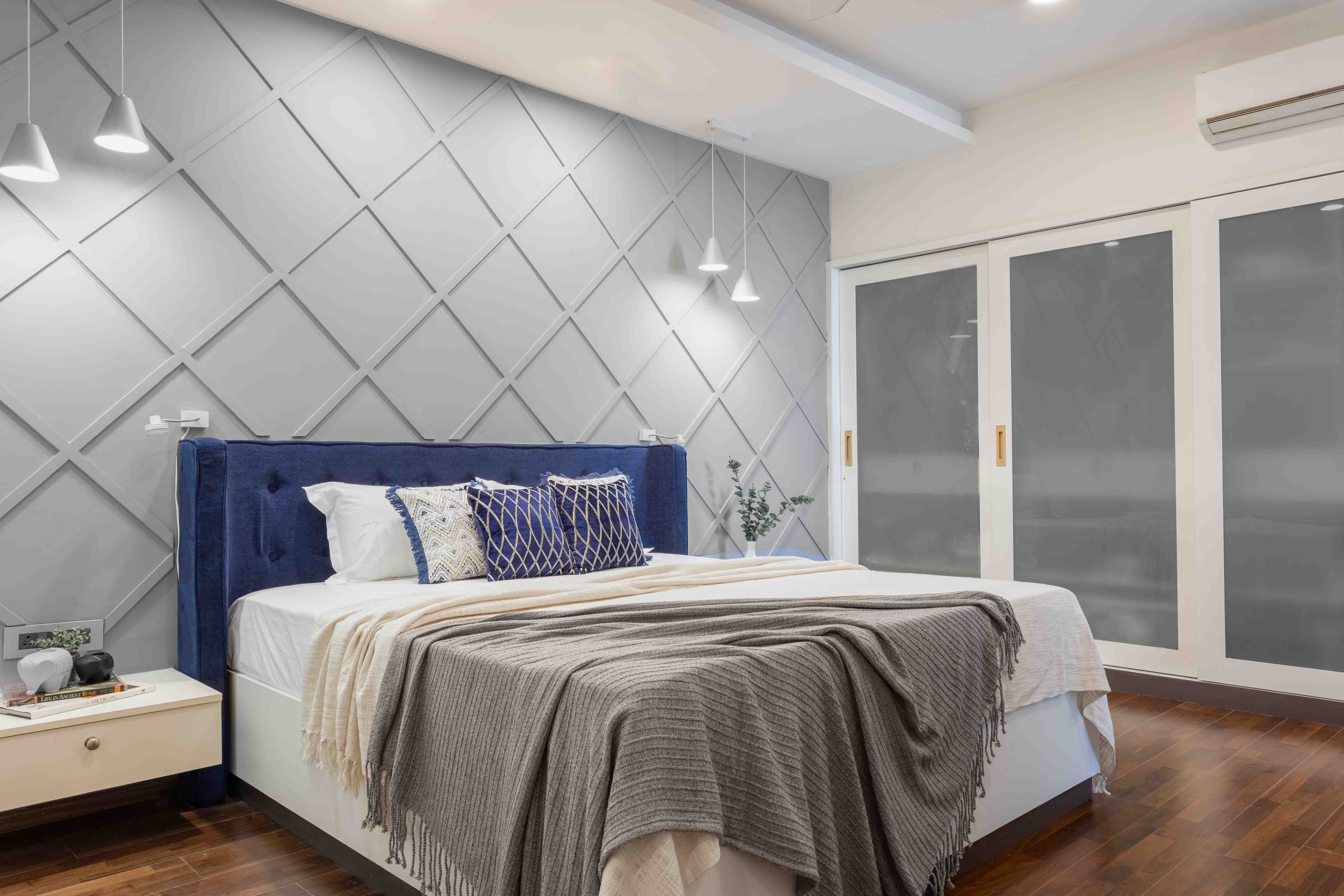 Master Bedroom Design With Grey Accent Wall | Livspace