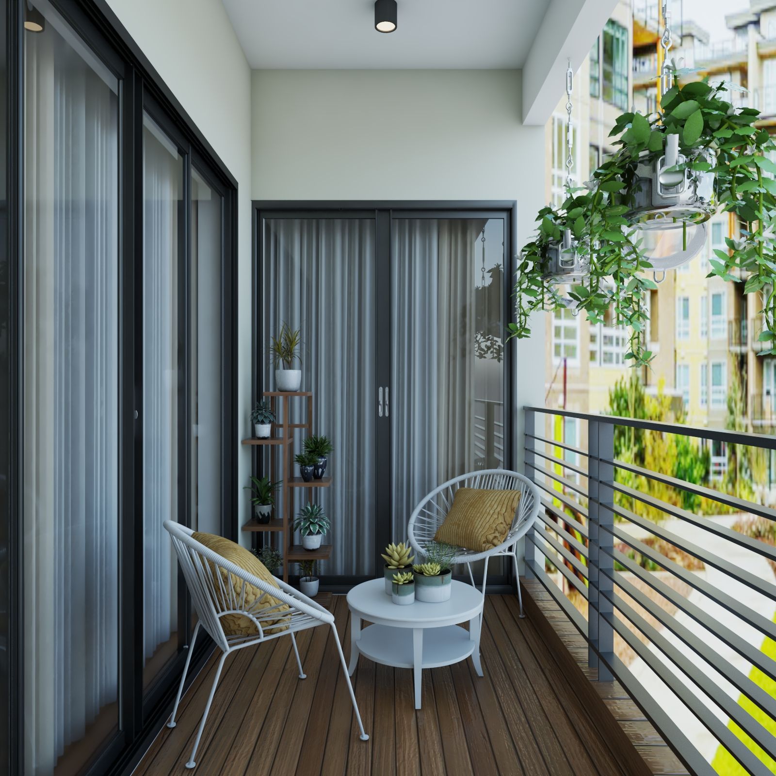 Tropical Balcony Design With Wooden Flooring