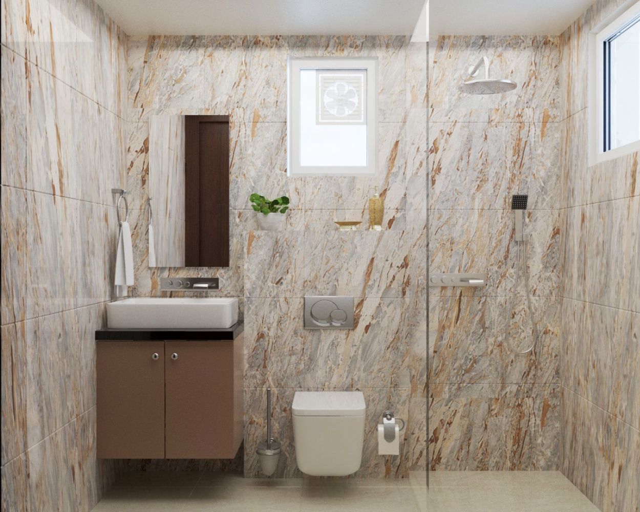 Contemporary Brown And Grey Marble Small Bathroom Design