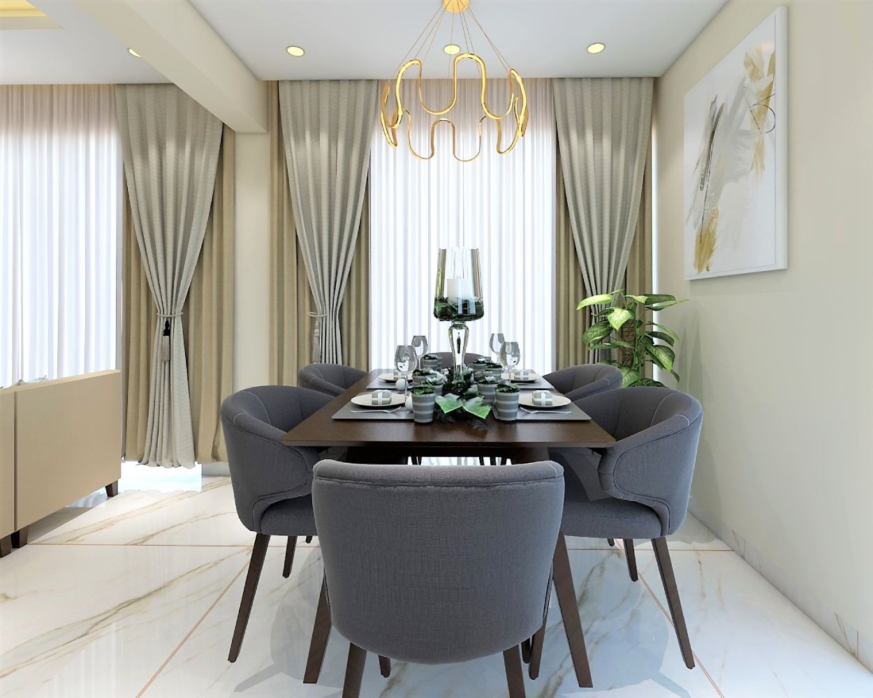 Contemporary Dining Room Design With Wood And Grey Dining Table