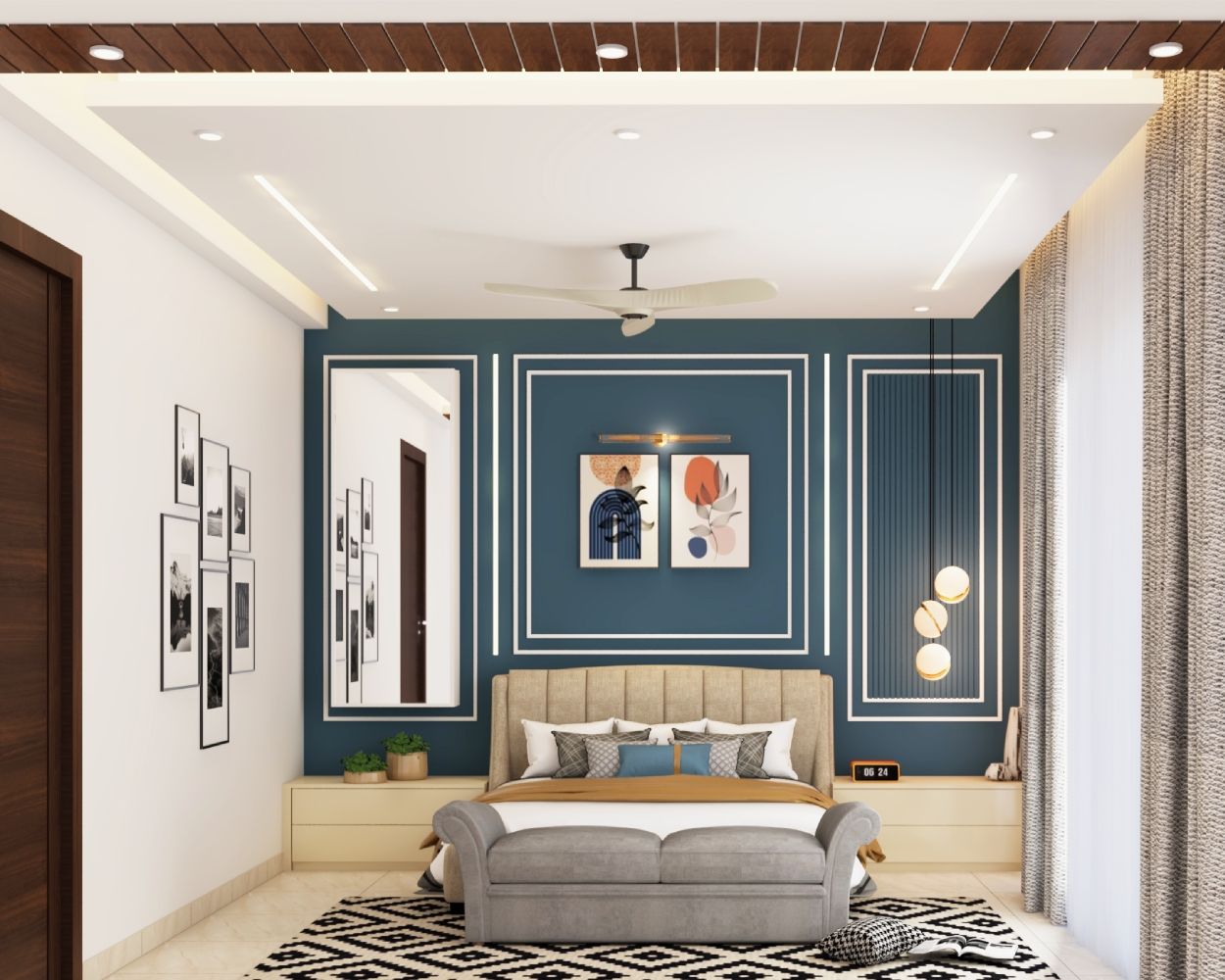Contemporary Multilayered POP And Wooden Ceiling Design
