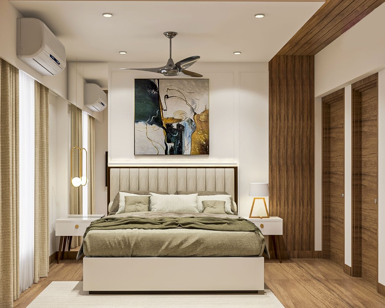 Contemporary Single Layered POP And Wooden Ceiling Design